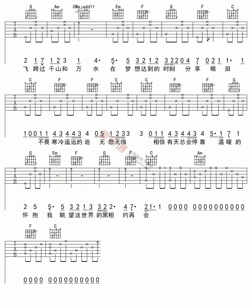 《尚雯婕《候鸟》》吉他谱-C大调音乐网