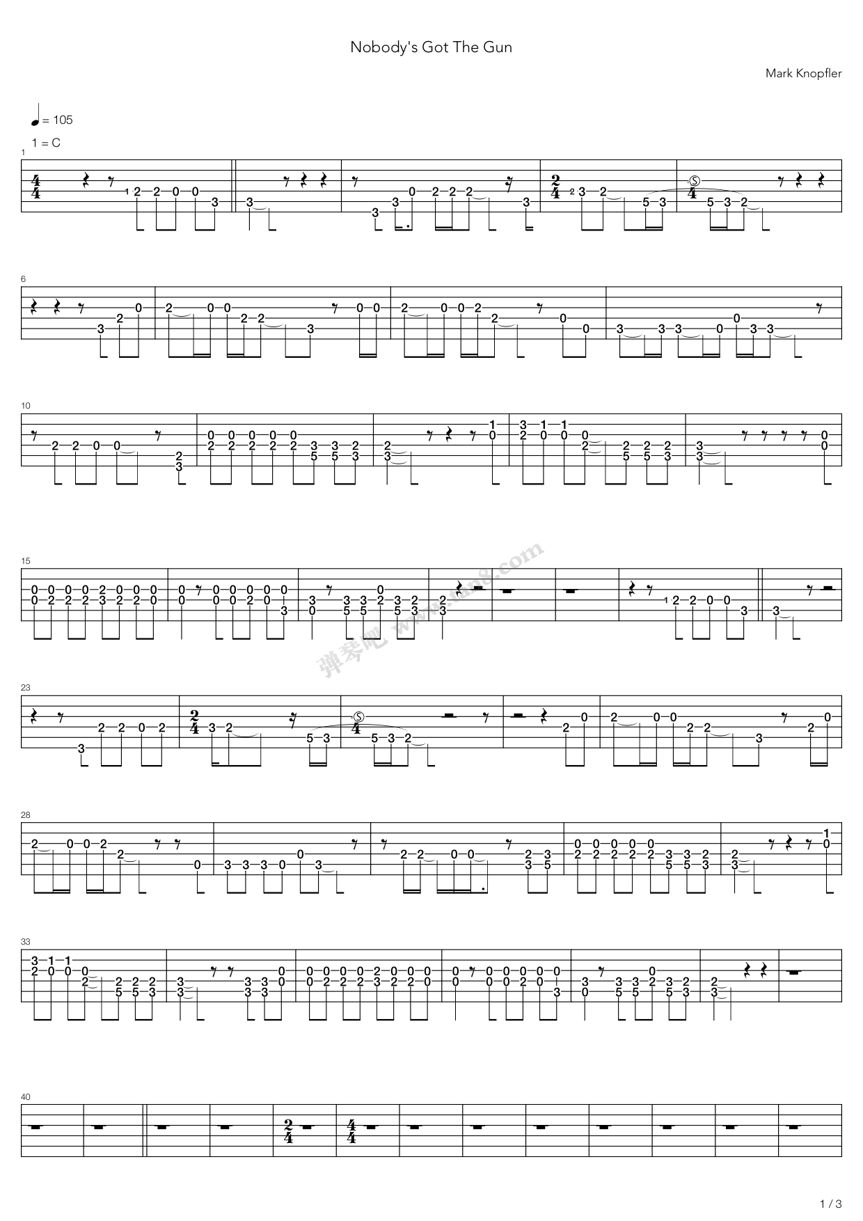 《Nobodys Got The Gun》吉他谱-C大调音乐网