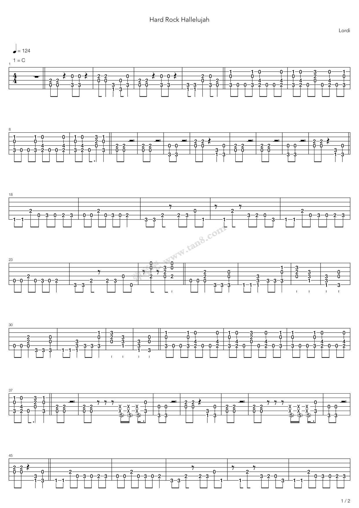 《Hard Rock Hallelujah》吉他谱-C大调音乐网