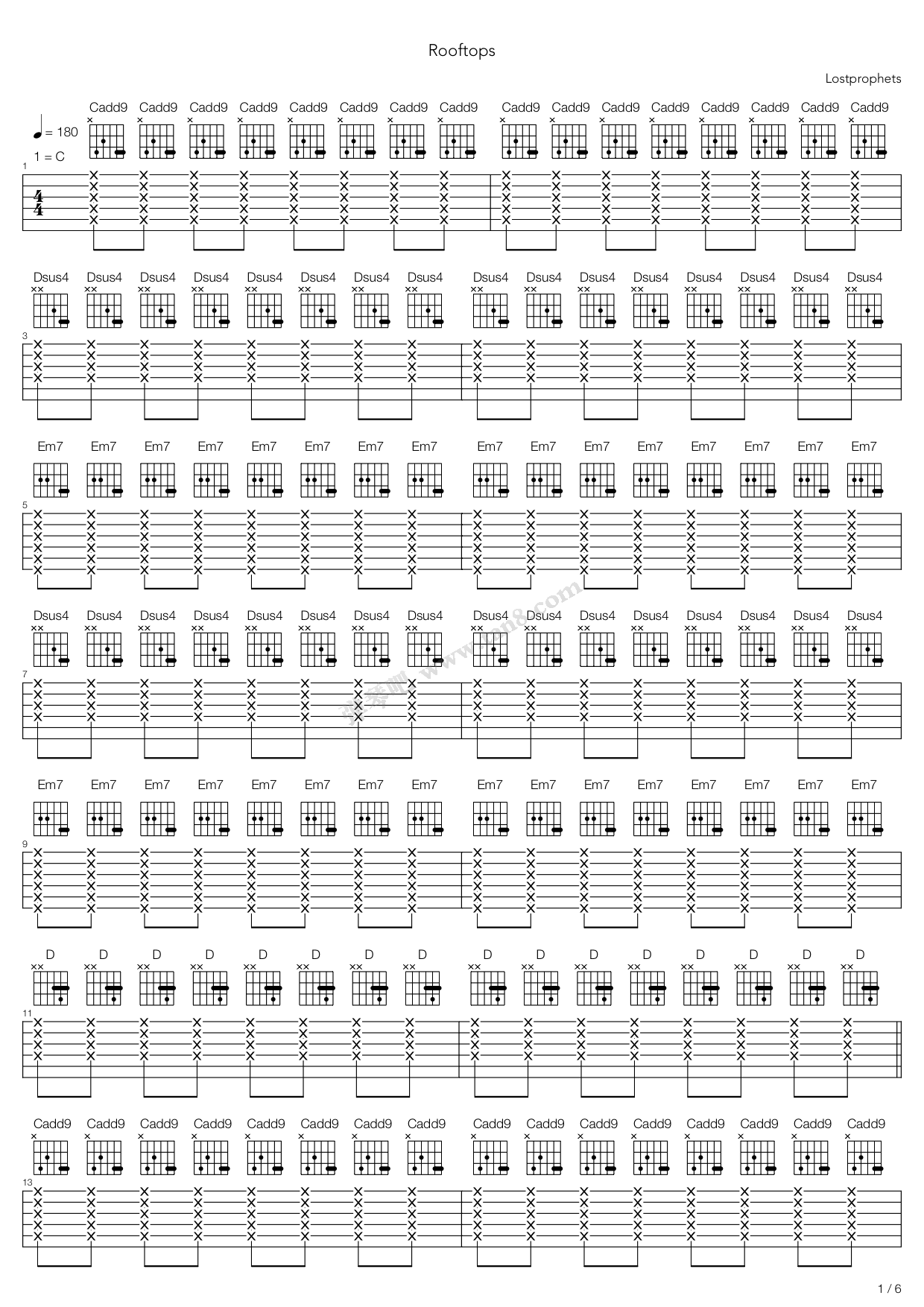 《Rooftops》吉他谱-C大调音乐网