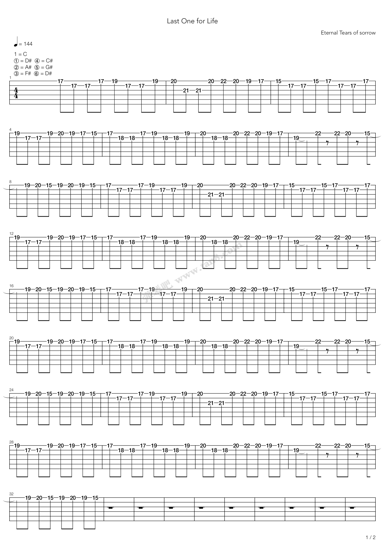 《Last One For Life》吉他谱-C大调音乐网