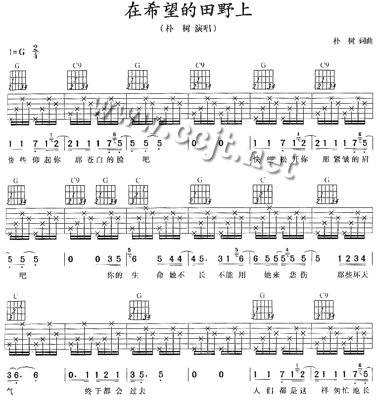 在希望的田野上-C大调音乐网