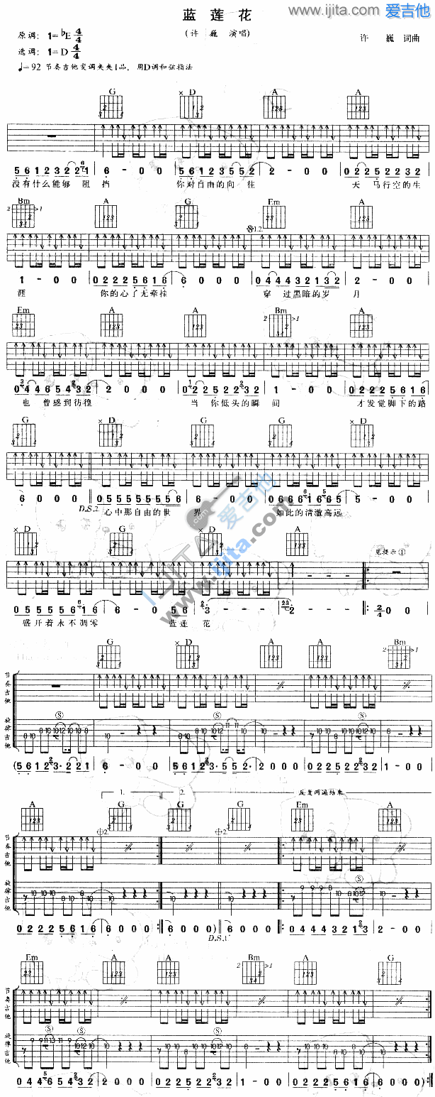 《蓝莲花》吉他谱-C大调音乐网