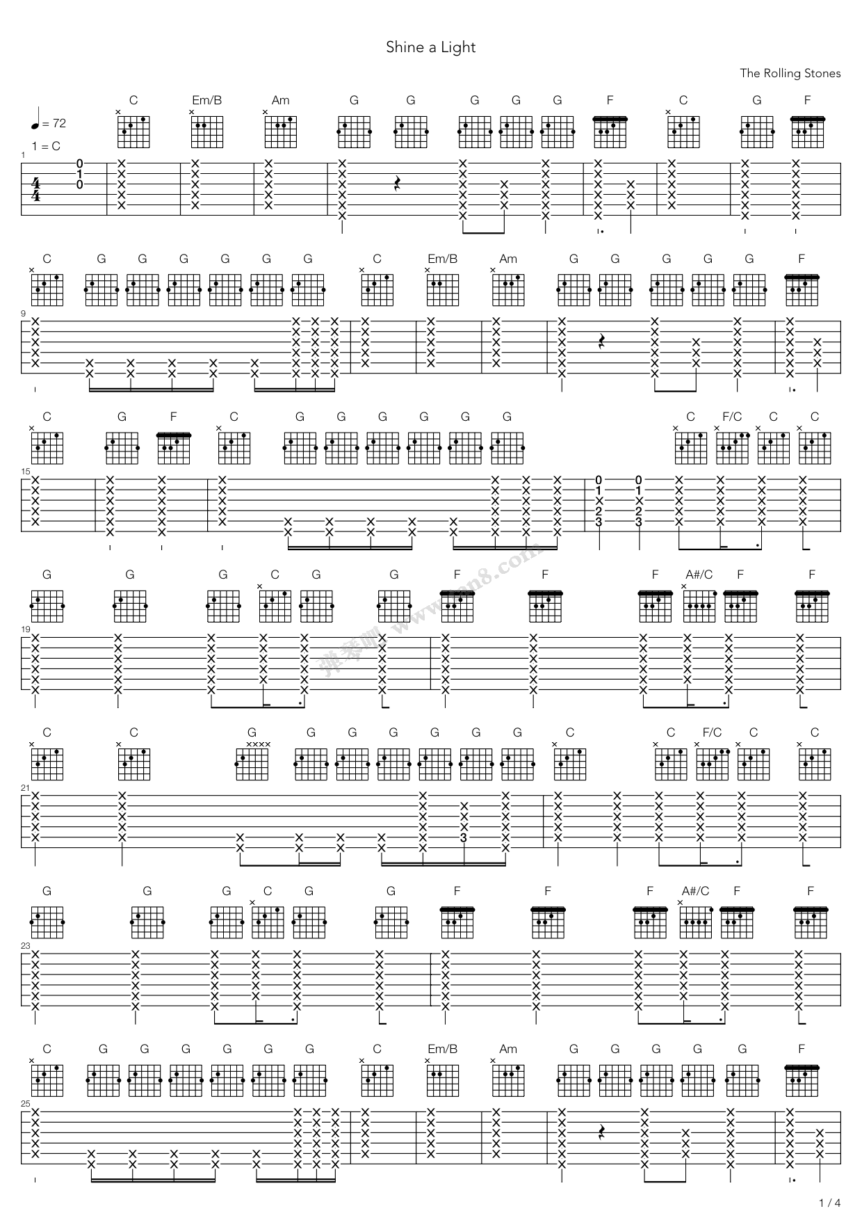《Shine A Light》吉他谱-C大调音乐网