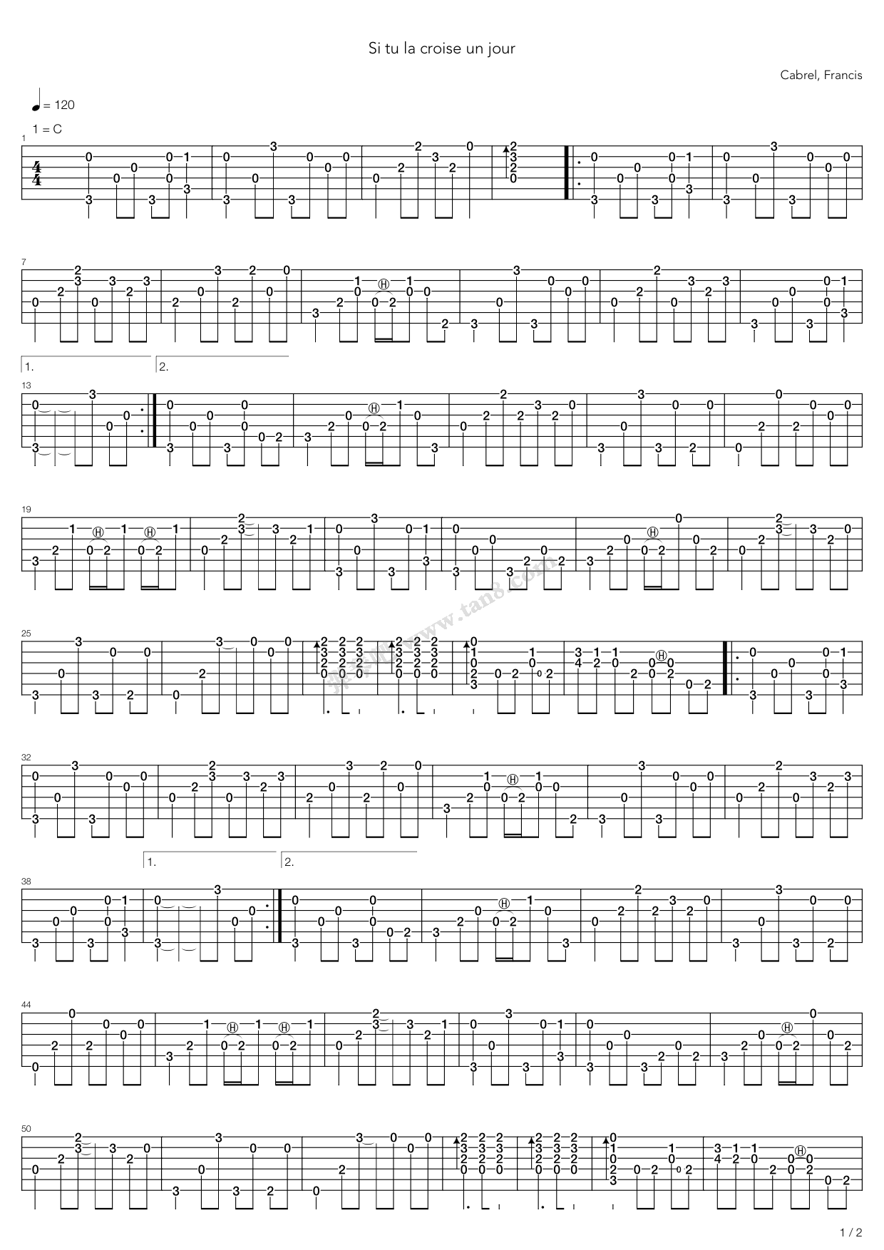 《Si Tu La Croise Un Jour》吉他谱-C大调音乐网