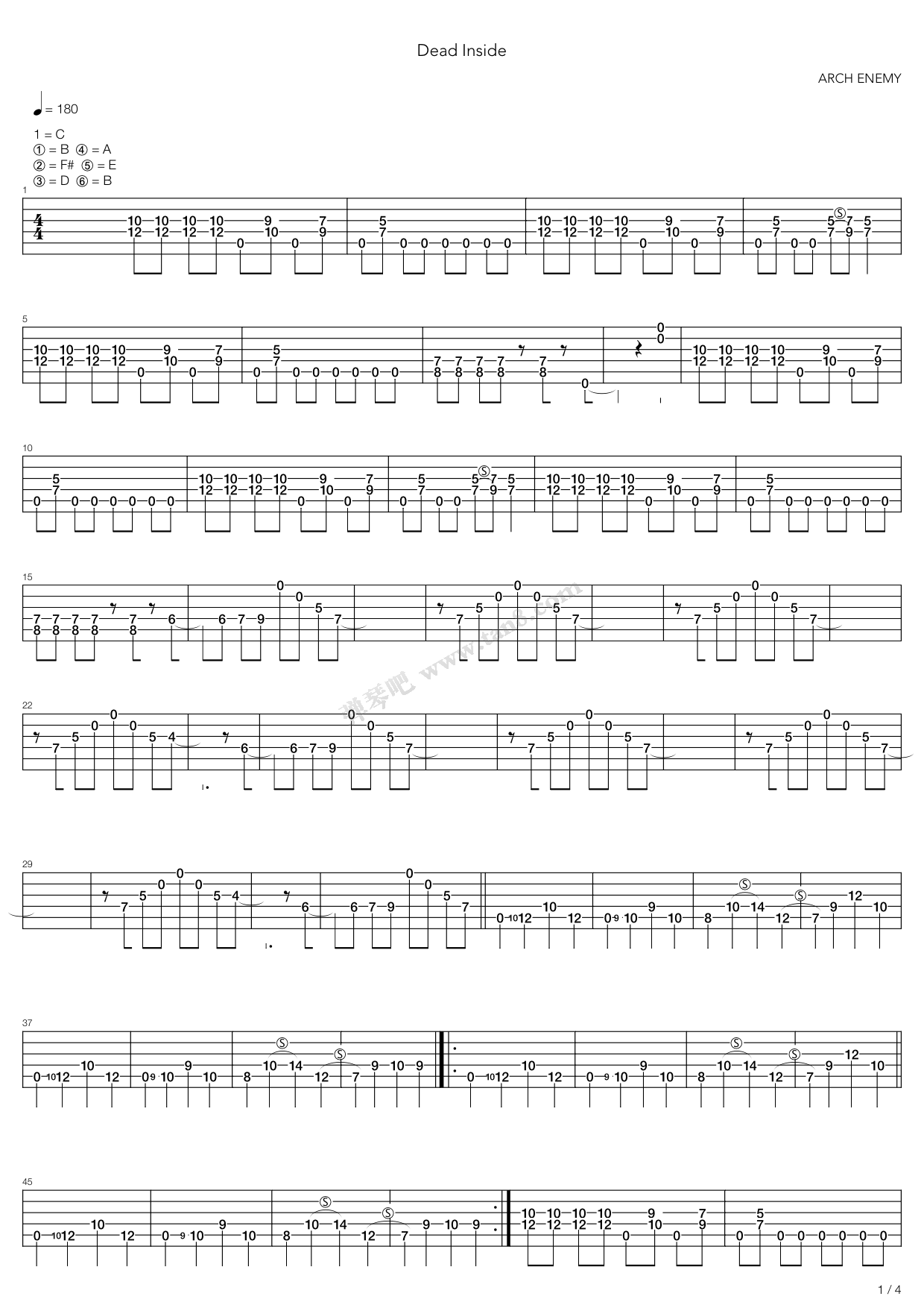 《Dead Inside》吉他谱-C大调音乐网