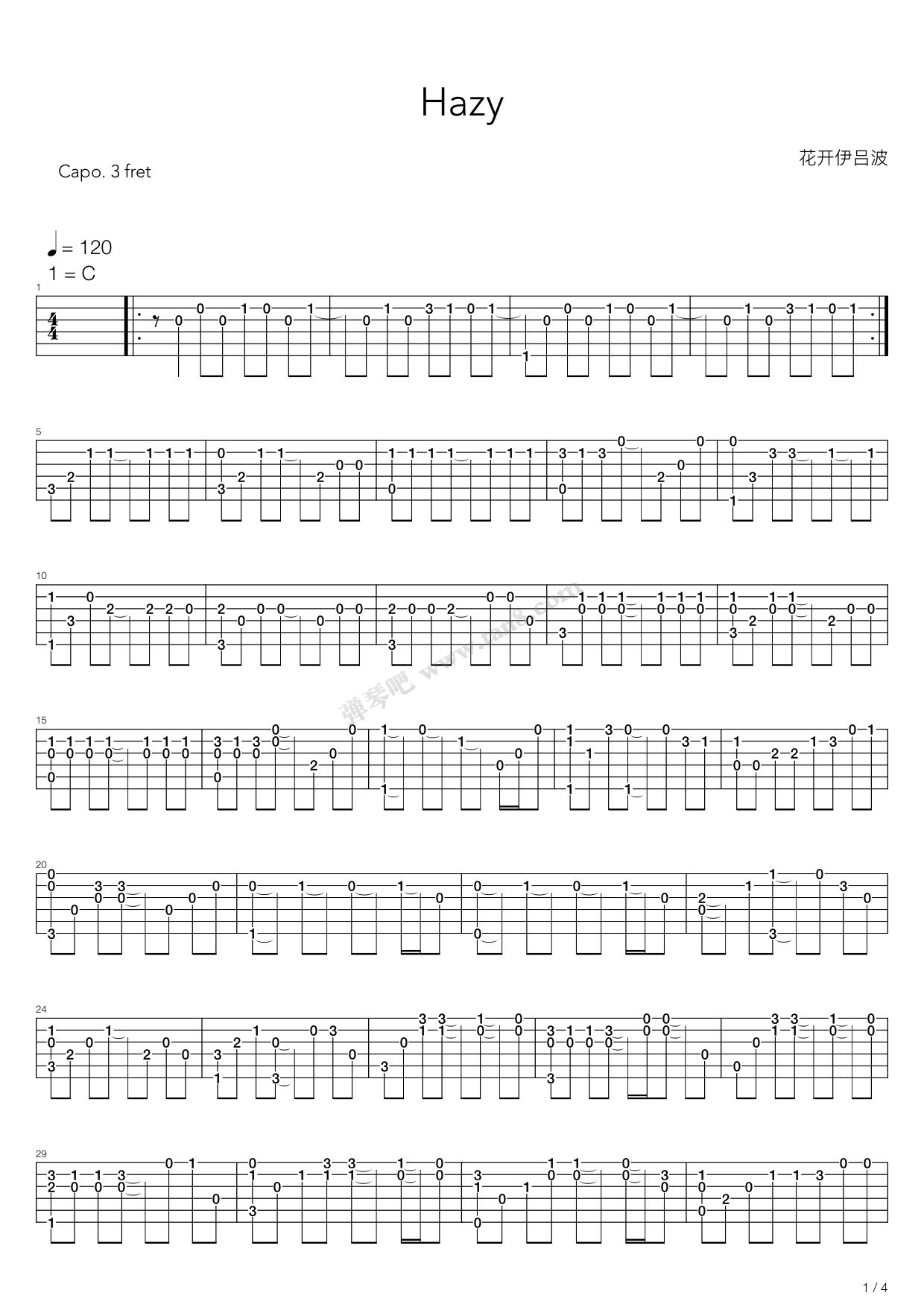《花开伊吕波(花开物语) - Hazy》吉他谱-C大调音乐网