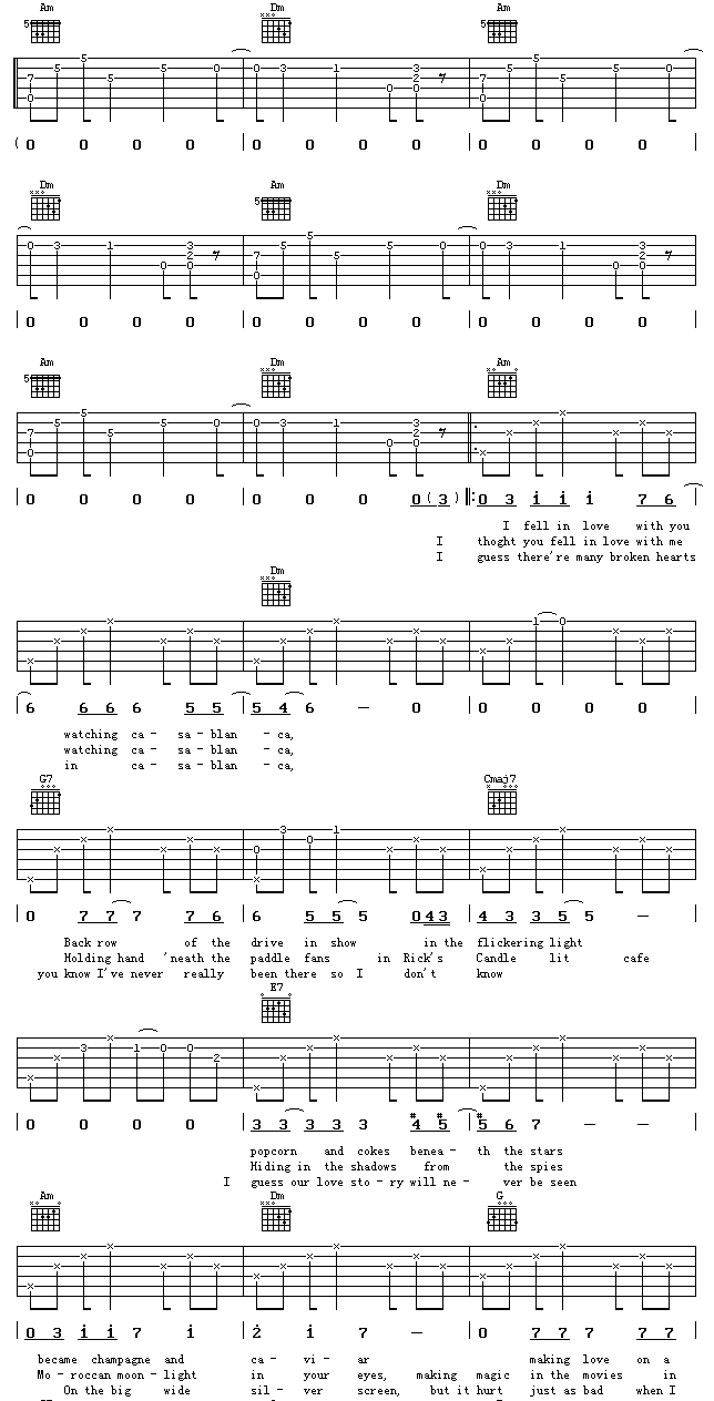 《卡萨布兰卡-Casablanca》吉他谱-C大调音乐网