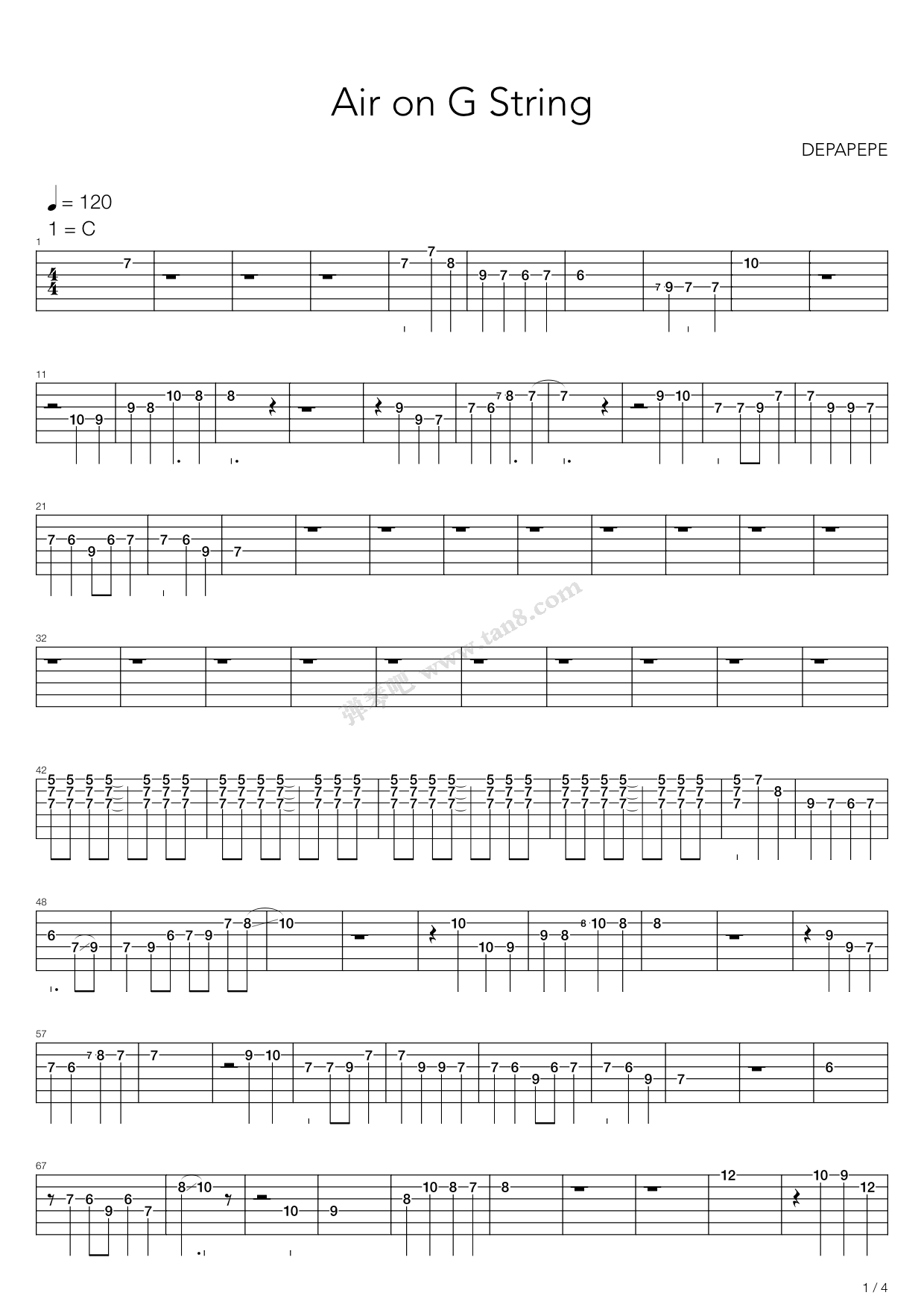 《G弦上的咏叹调（指弹版，Depapepe）》吉他谱-C大调音乐网