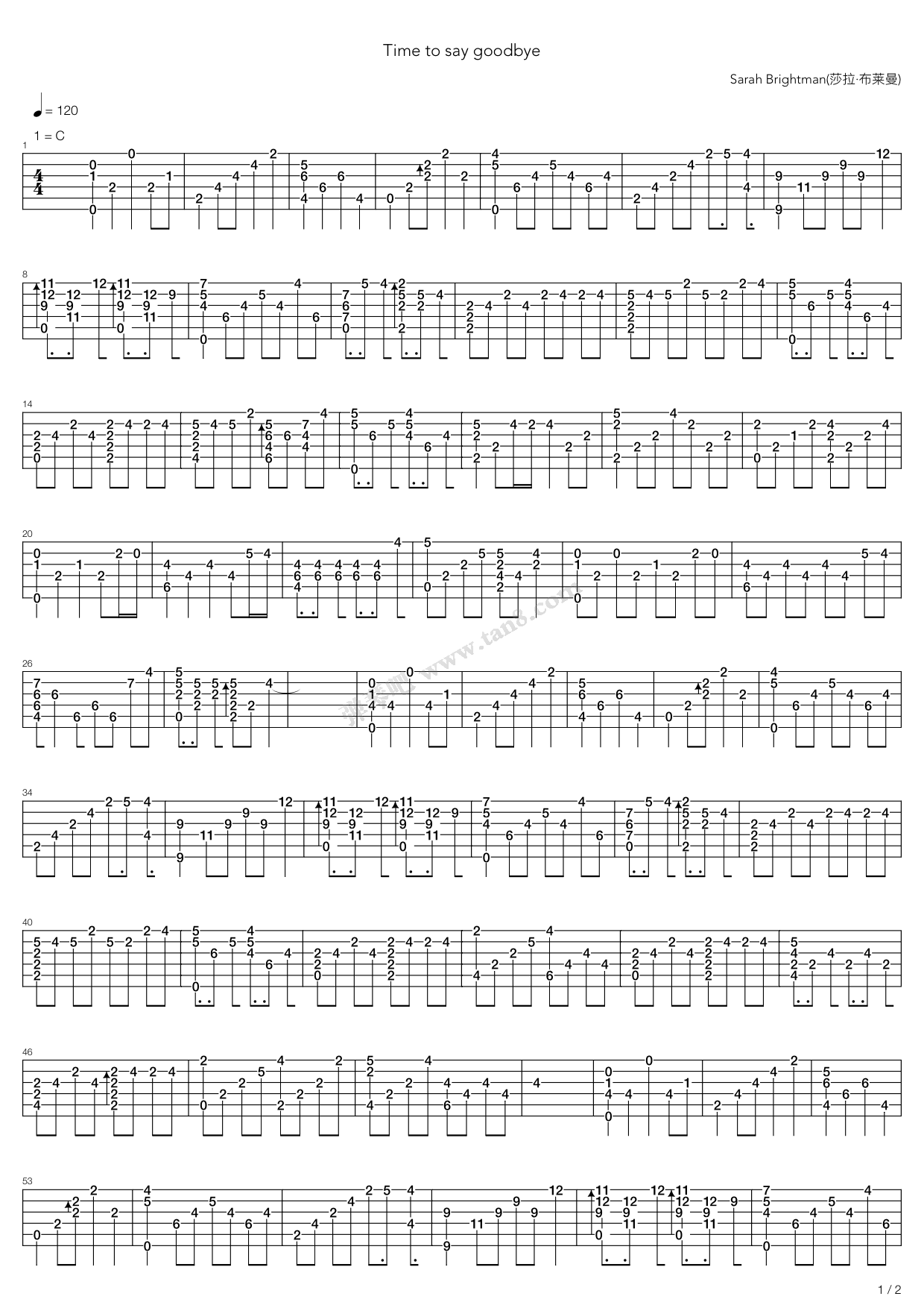 《Time to say goodbye》吉他谱-C大调音乐网