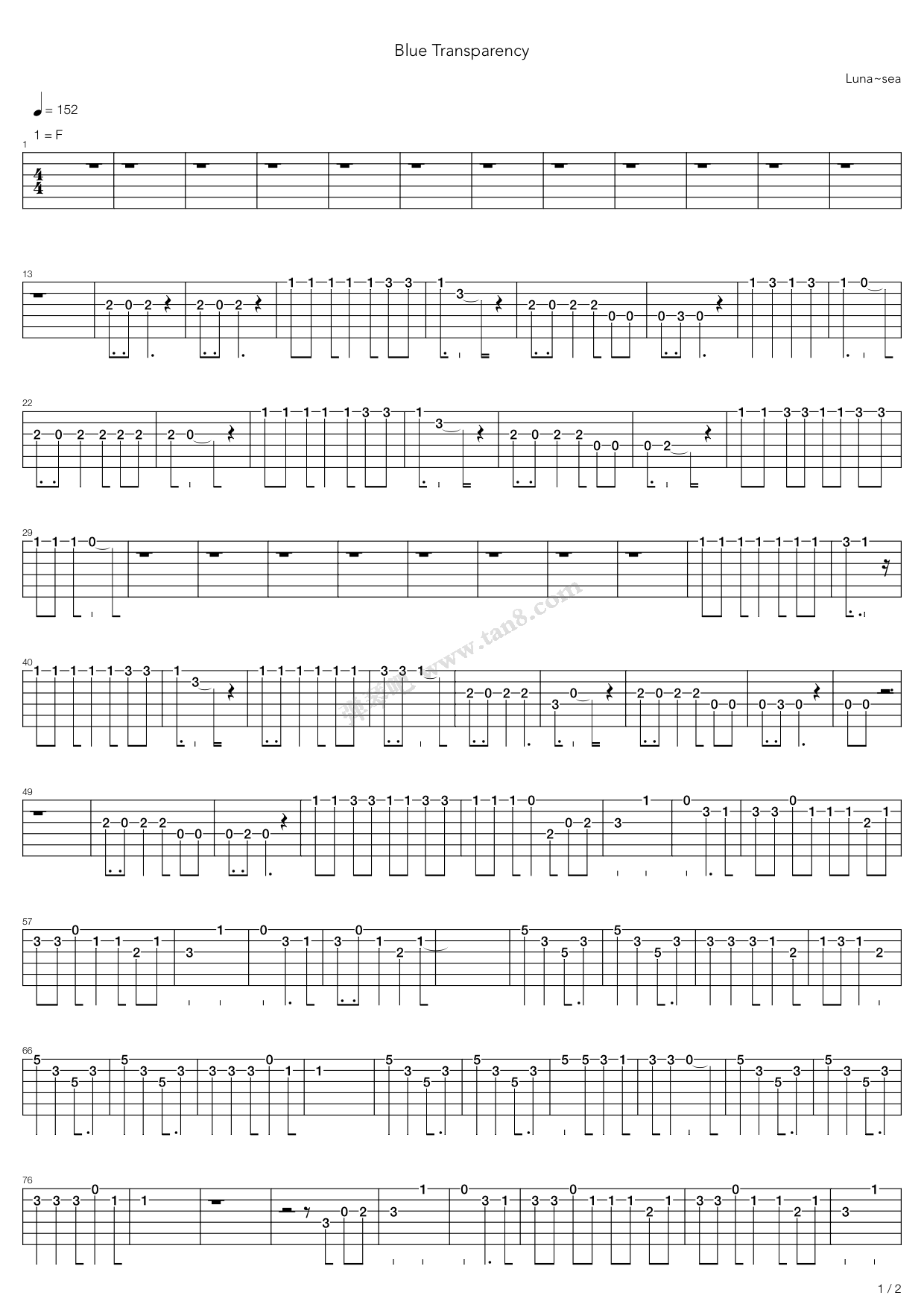 《Blue Transparency(限りなき透明に近いブルー 无限近似 ...》吉他谱-C大调音乐网