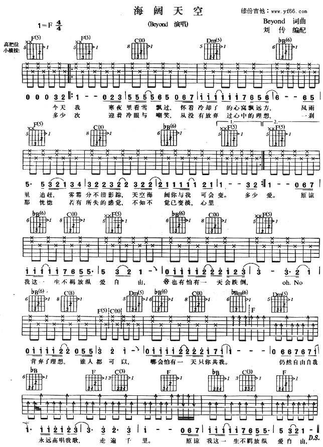《海阔天空吉他谱刘传版本,Beyond吉他谱 - 吉他图谱》吉他谱-C大调音乐网