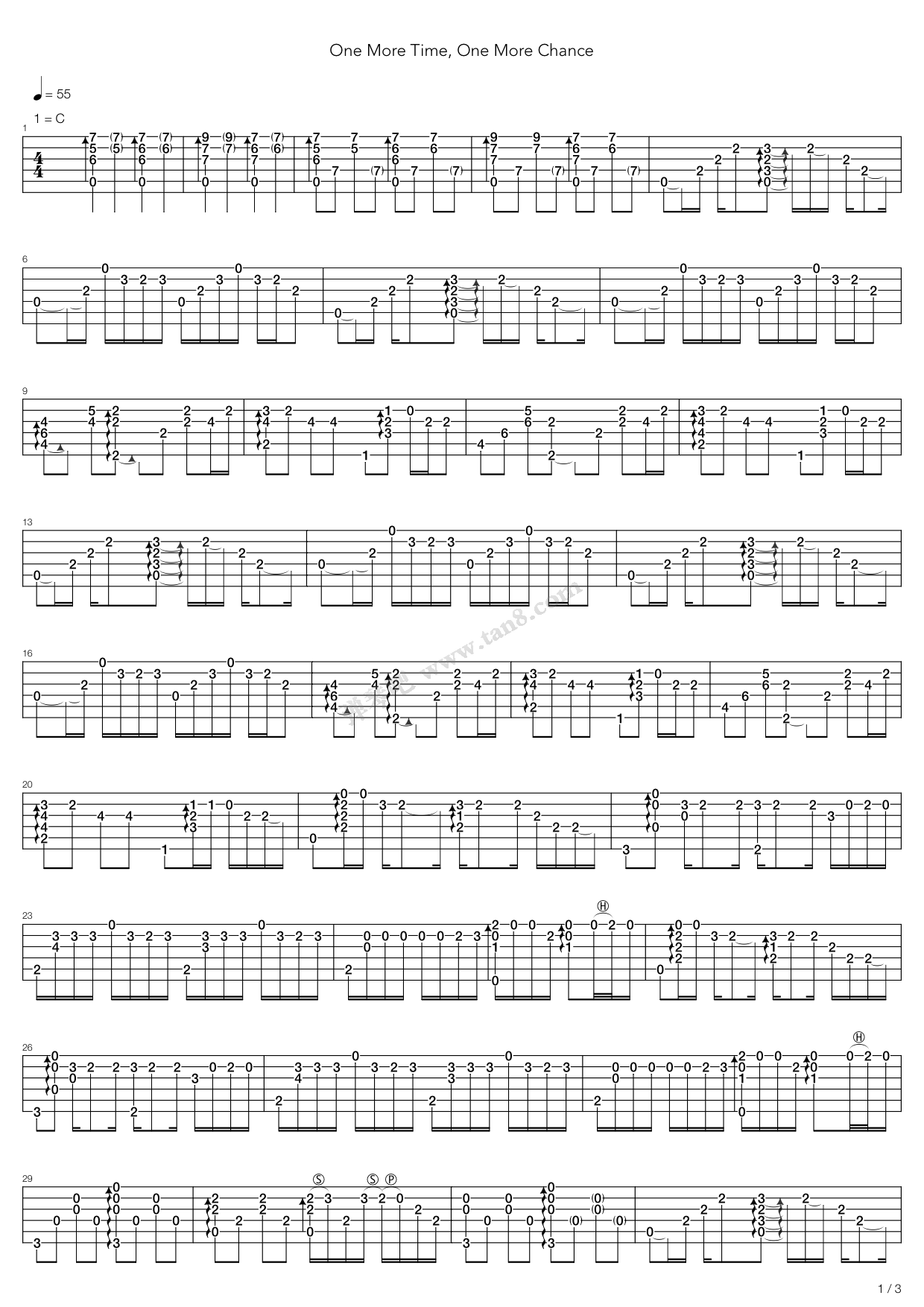 《秒速五厘米 - One more time, One more chance》吉他谱-C大调音乐网