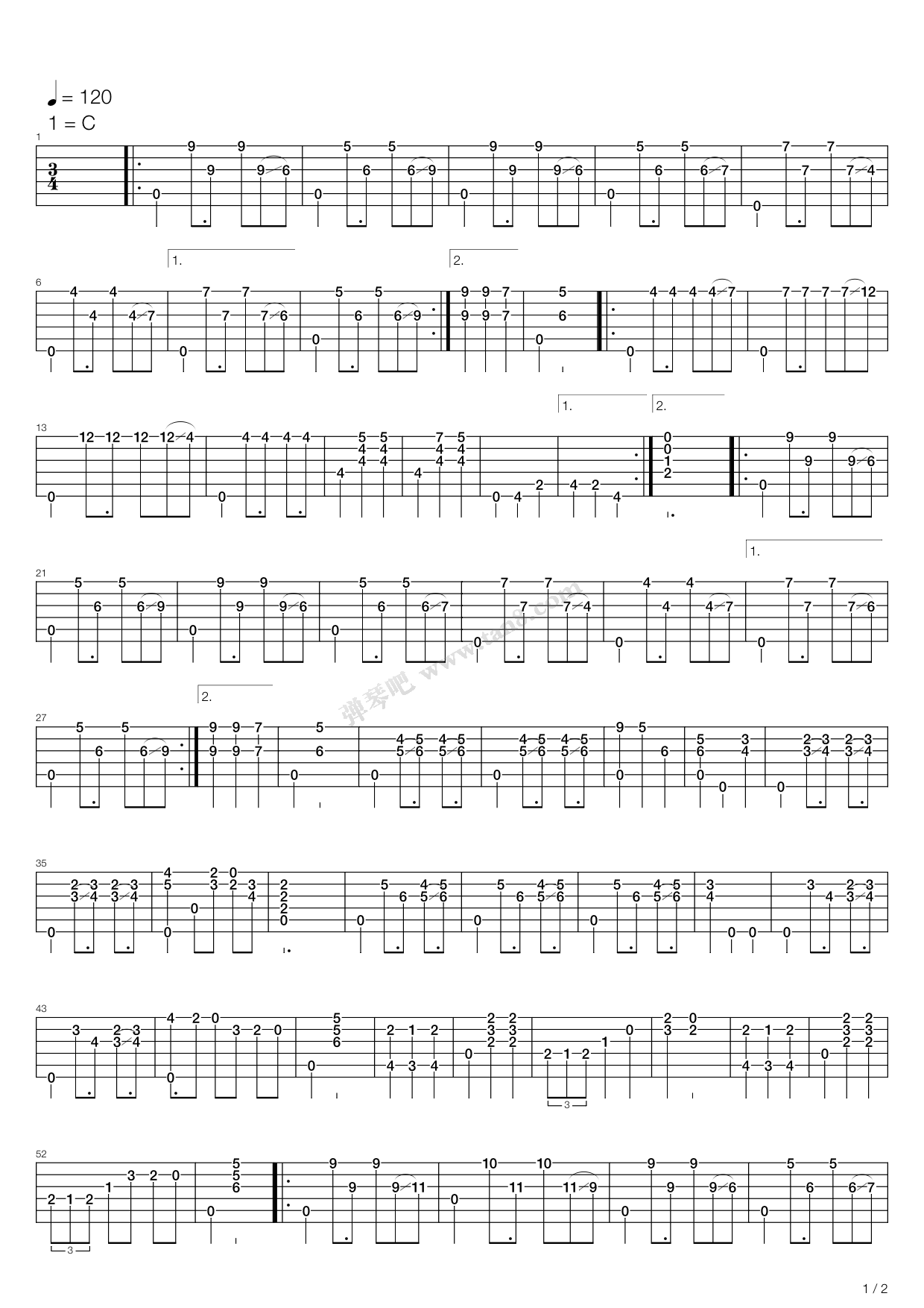 《雨滴》吉他谱-C大调音乐网