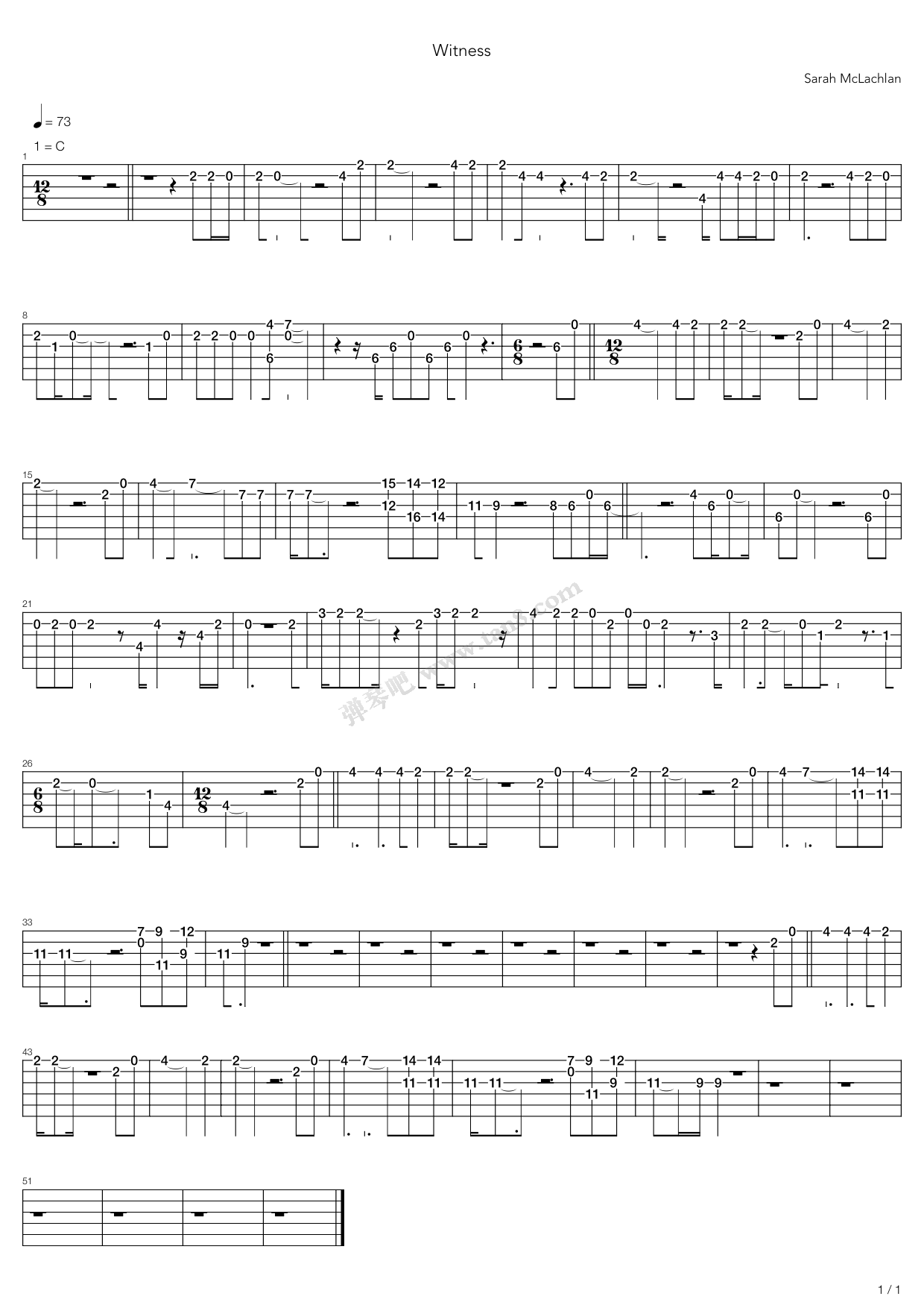 《Witness》吉他谱-C大调音乐网