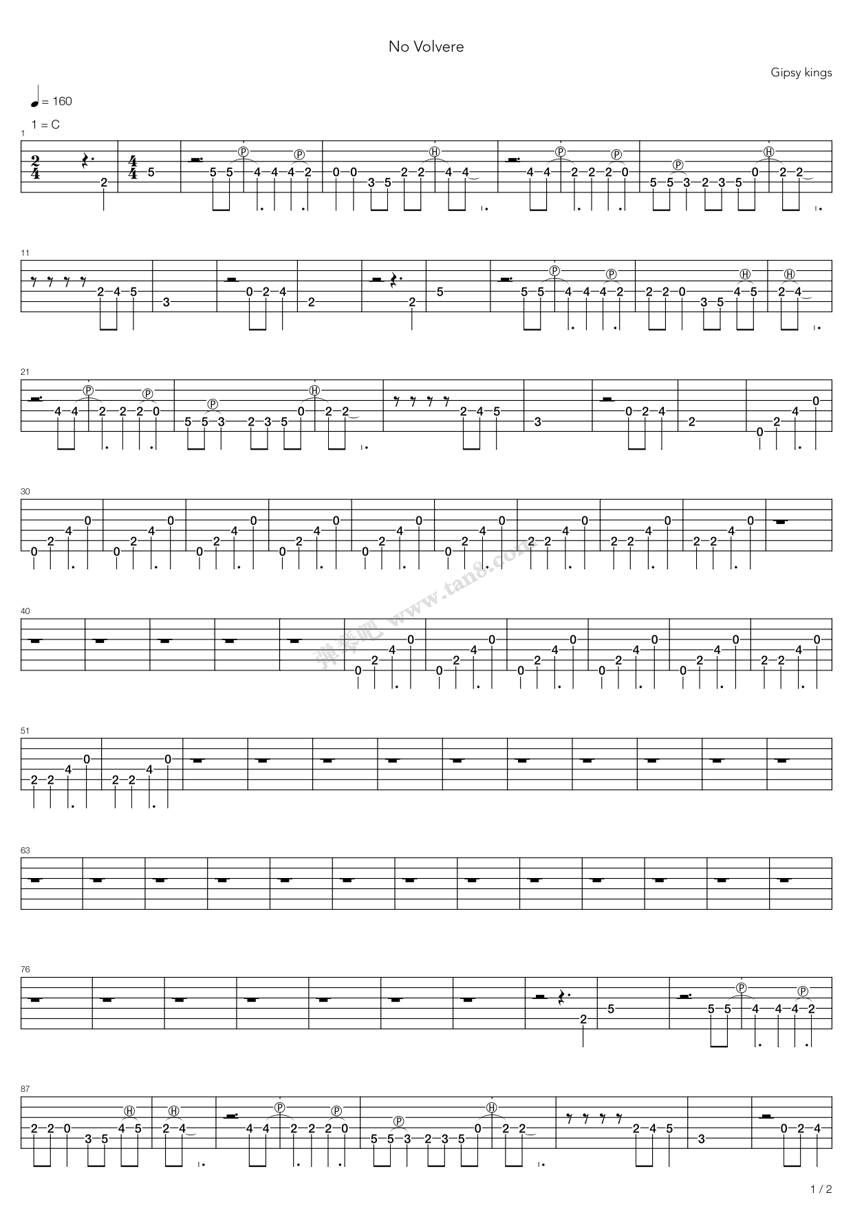 《No Volvere》吉他谱-C大调音乐网