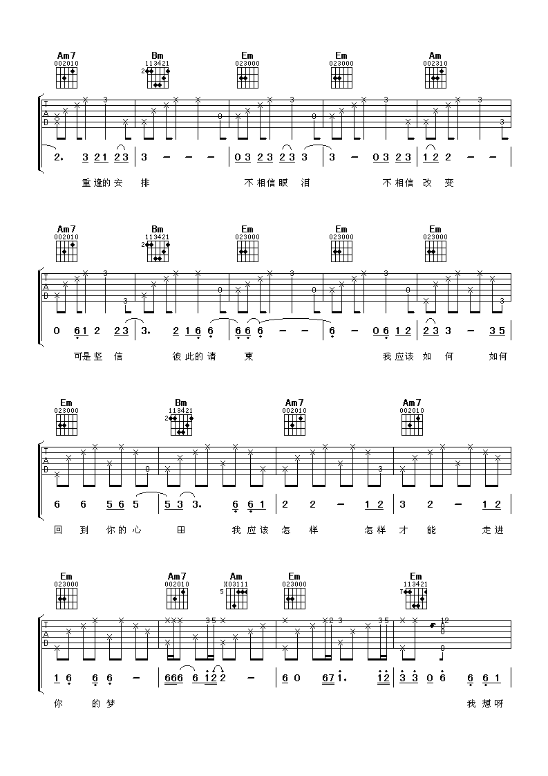 谢军 那一夜吉他谱-C大调音乐网