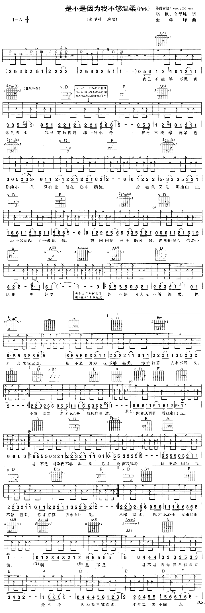 《是不是因为我不够温柔》吉他谱-C大调音乐网