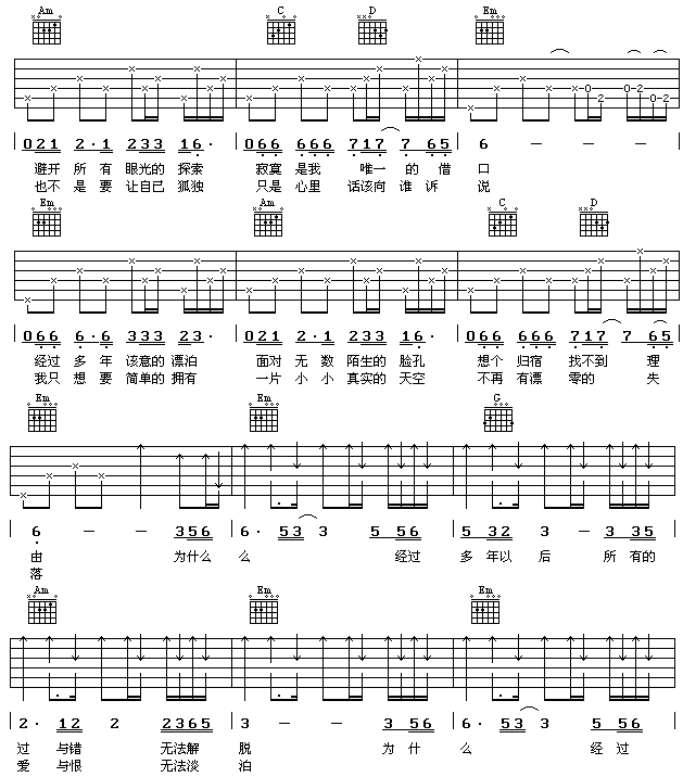 姜育恒 多年以后吉他谱-C大调音乐网