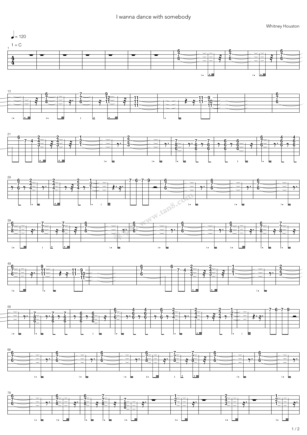 《I Wanna Dance With Somebody》吉他谱-C大调音乐网