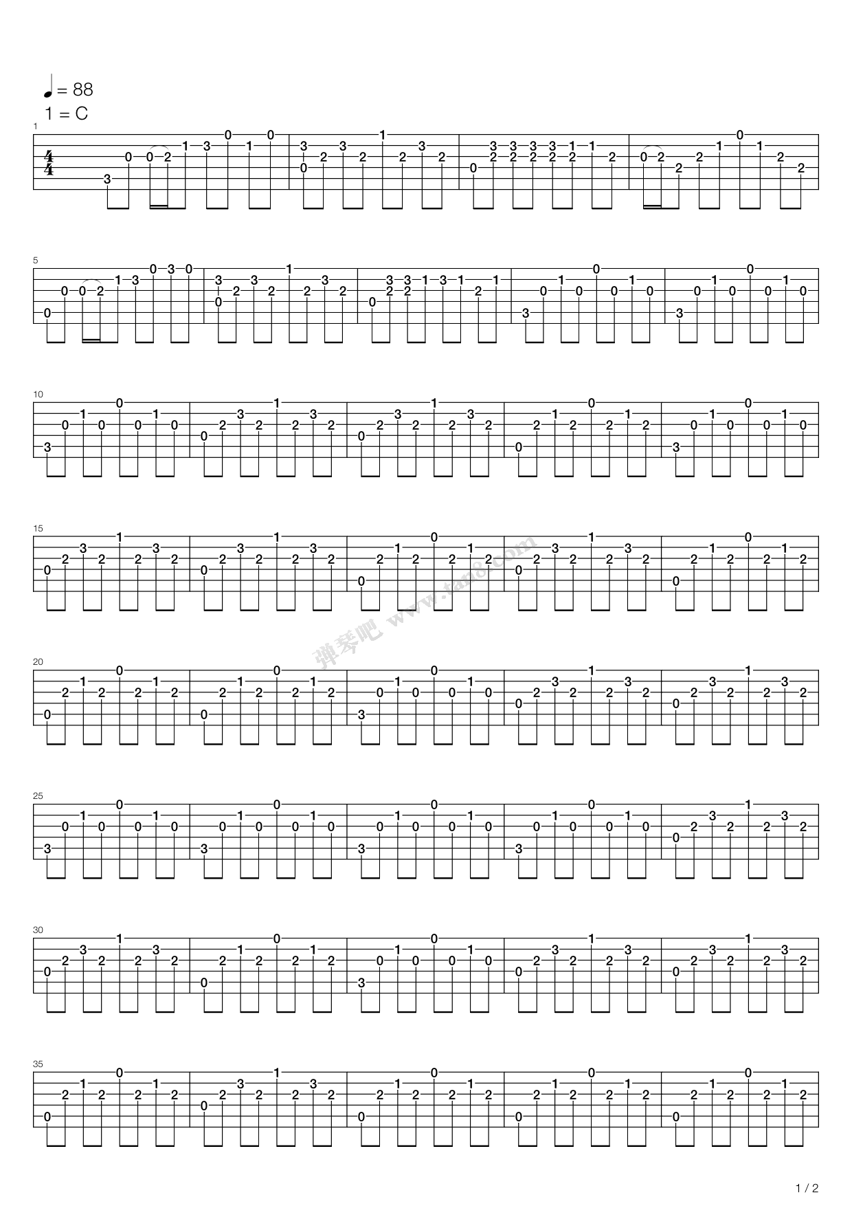 《嘀嗒》吉他谱-C大调音乐网