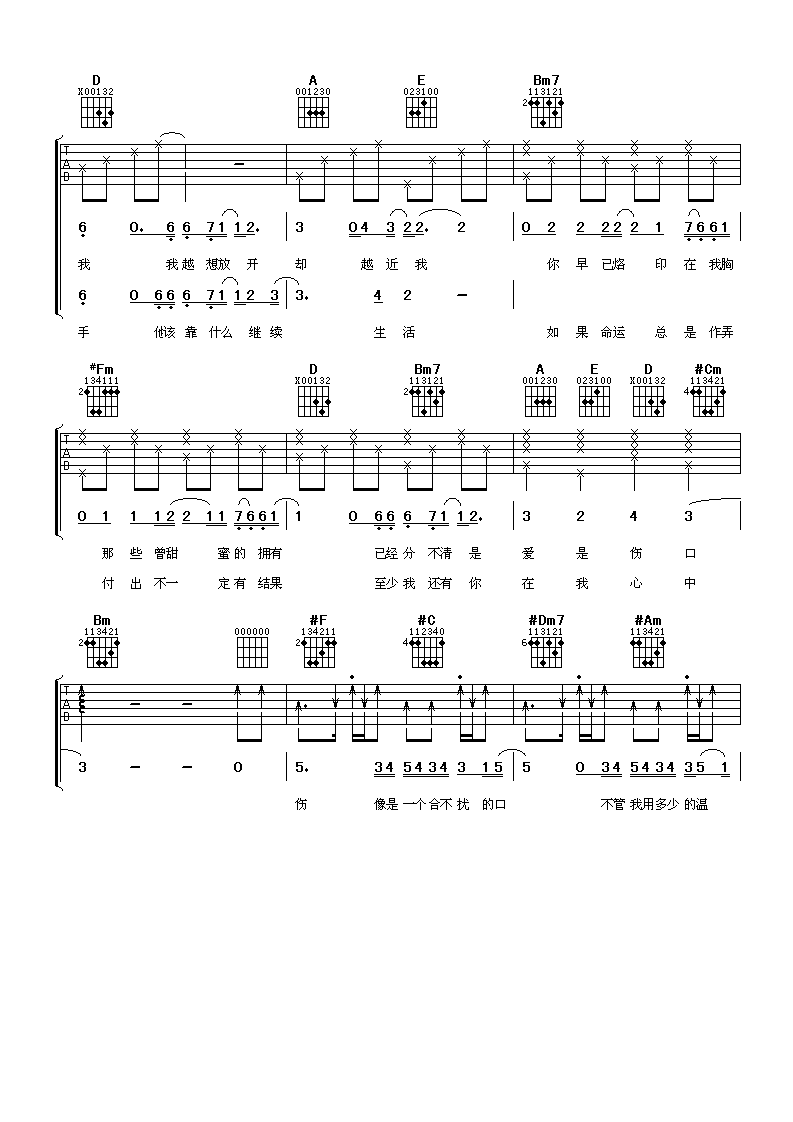 任贤齐 爱在你伤口吉他谱-C大调音乐网