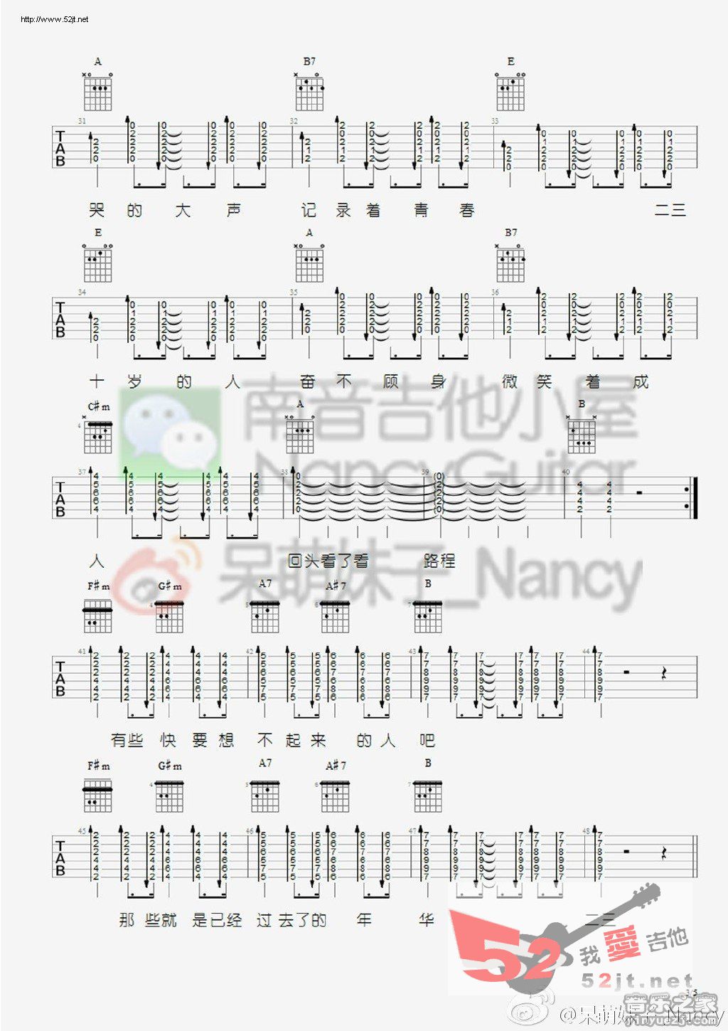 《二三十 呆萌妹子Nancy吉他教学吉他谱视频》吉他谱-C大调音乐网