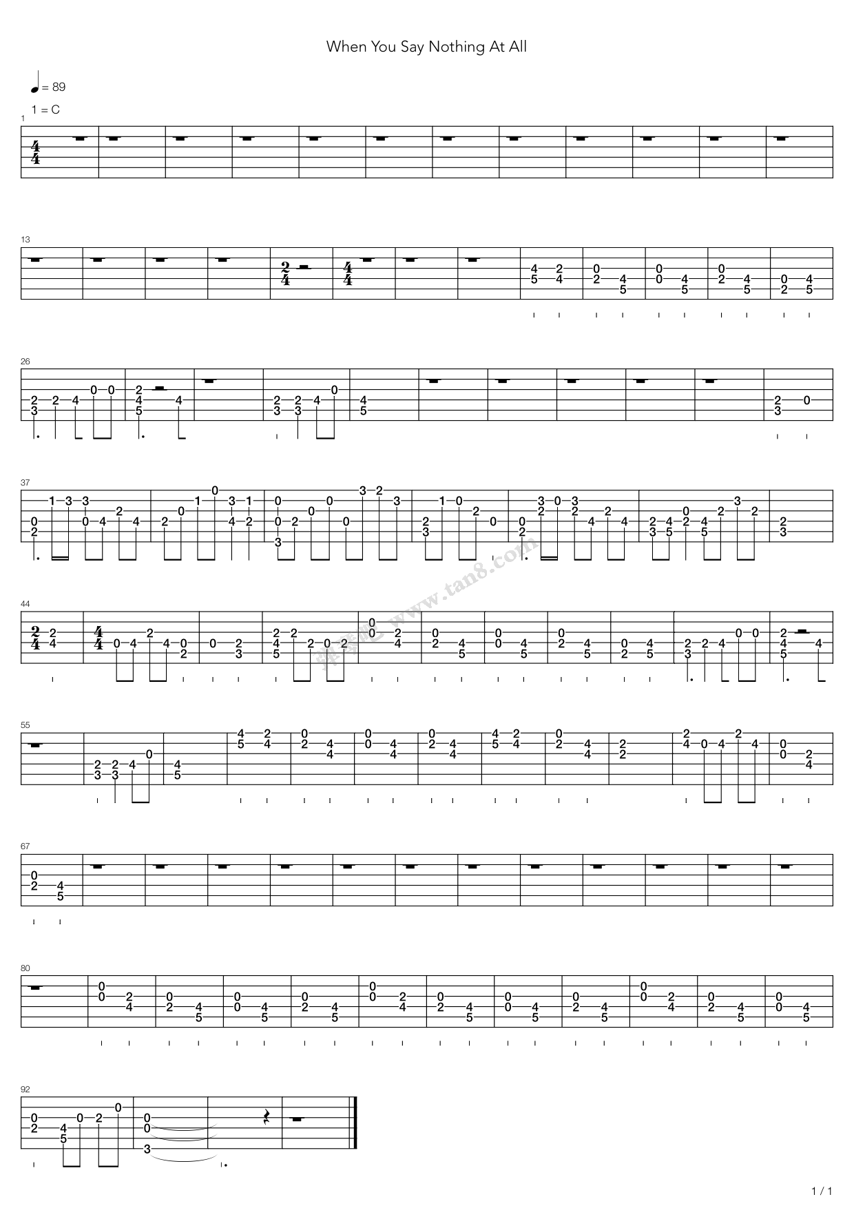 《when you say nothing at all》吉他谱-C大调音乐网