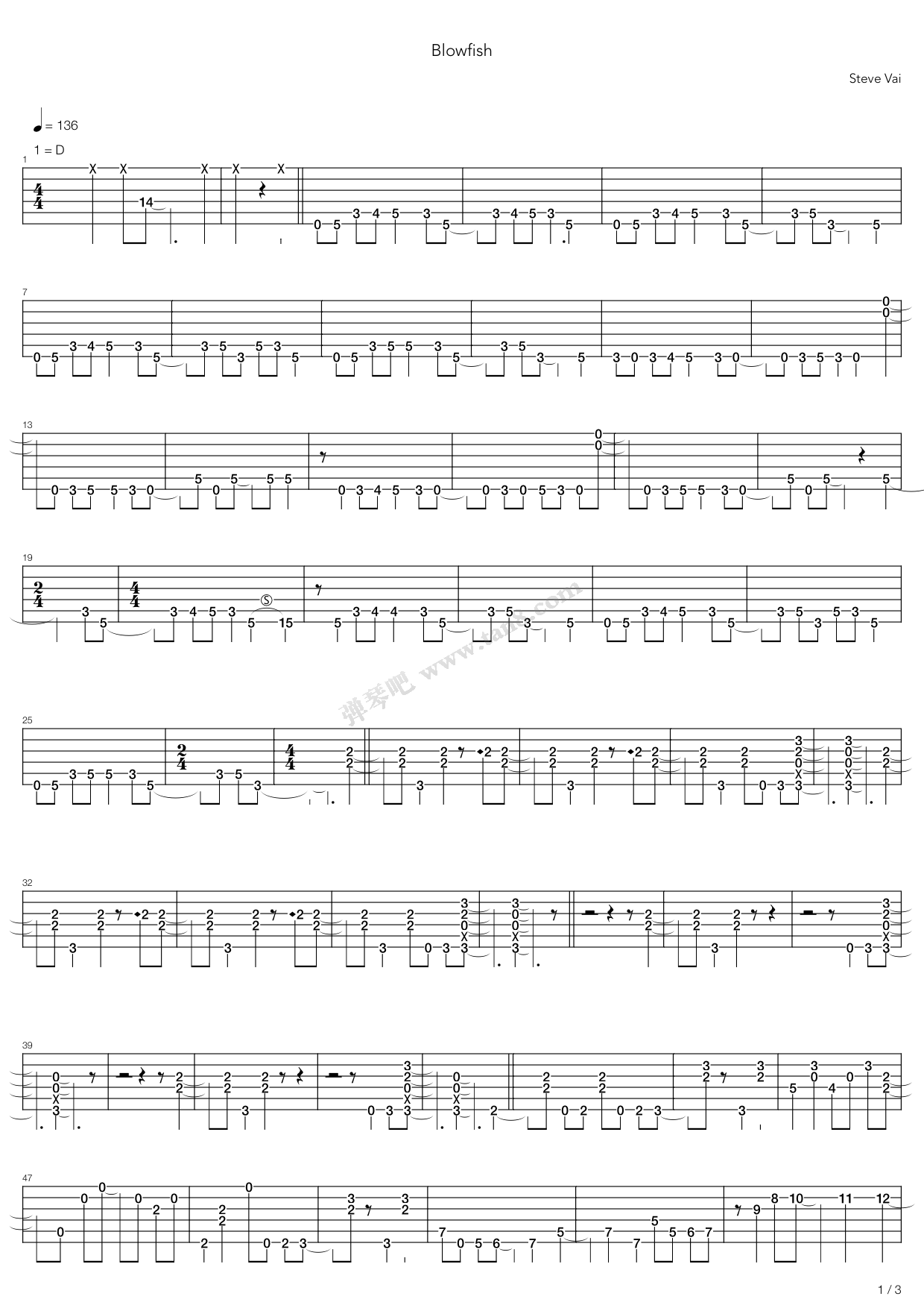 《Blowfish》吉他谱-C大调音乐网