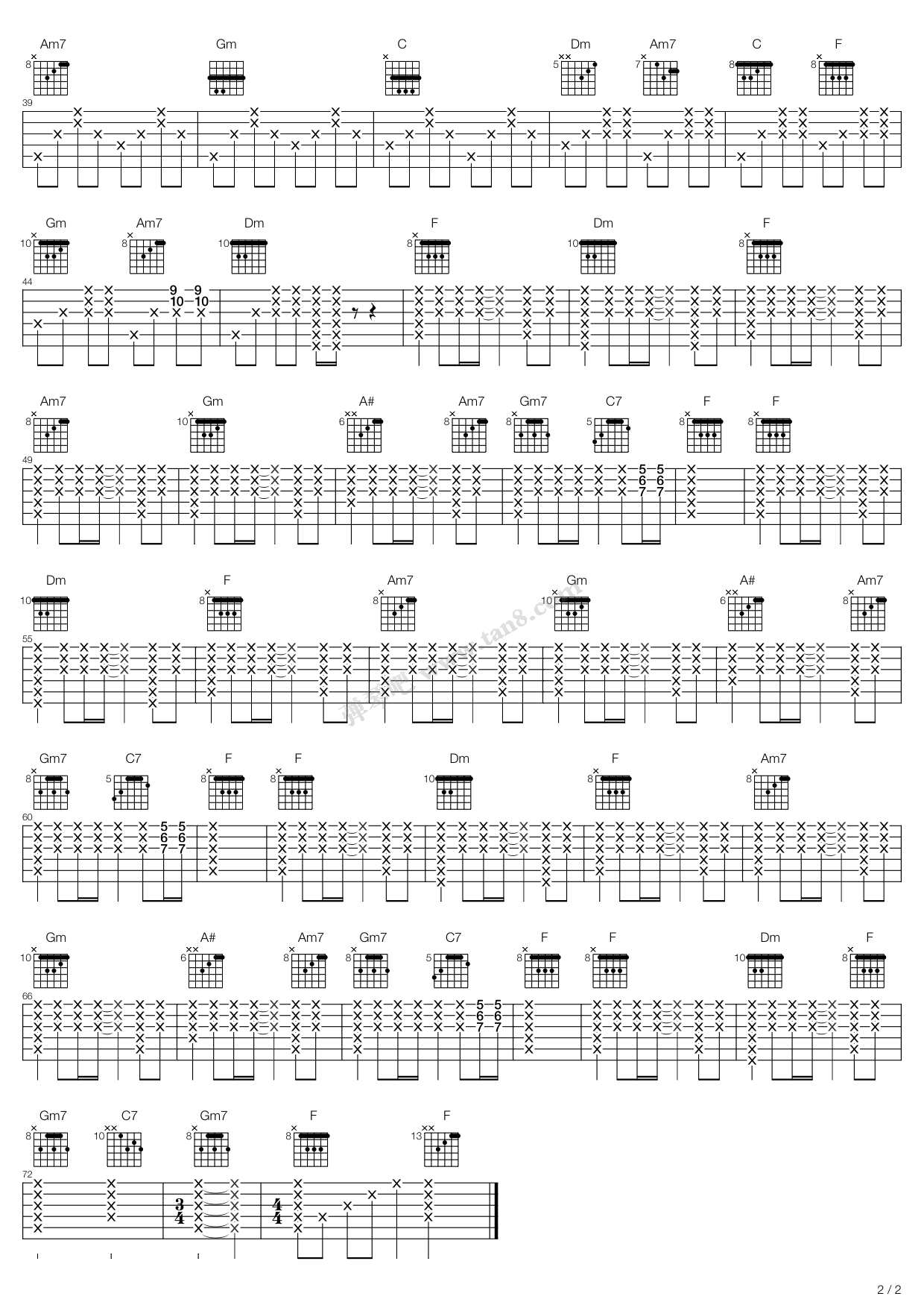 《千千阙歌》吉他谱-C大调音乐网