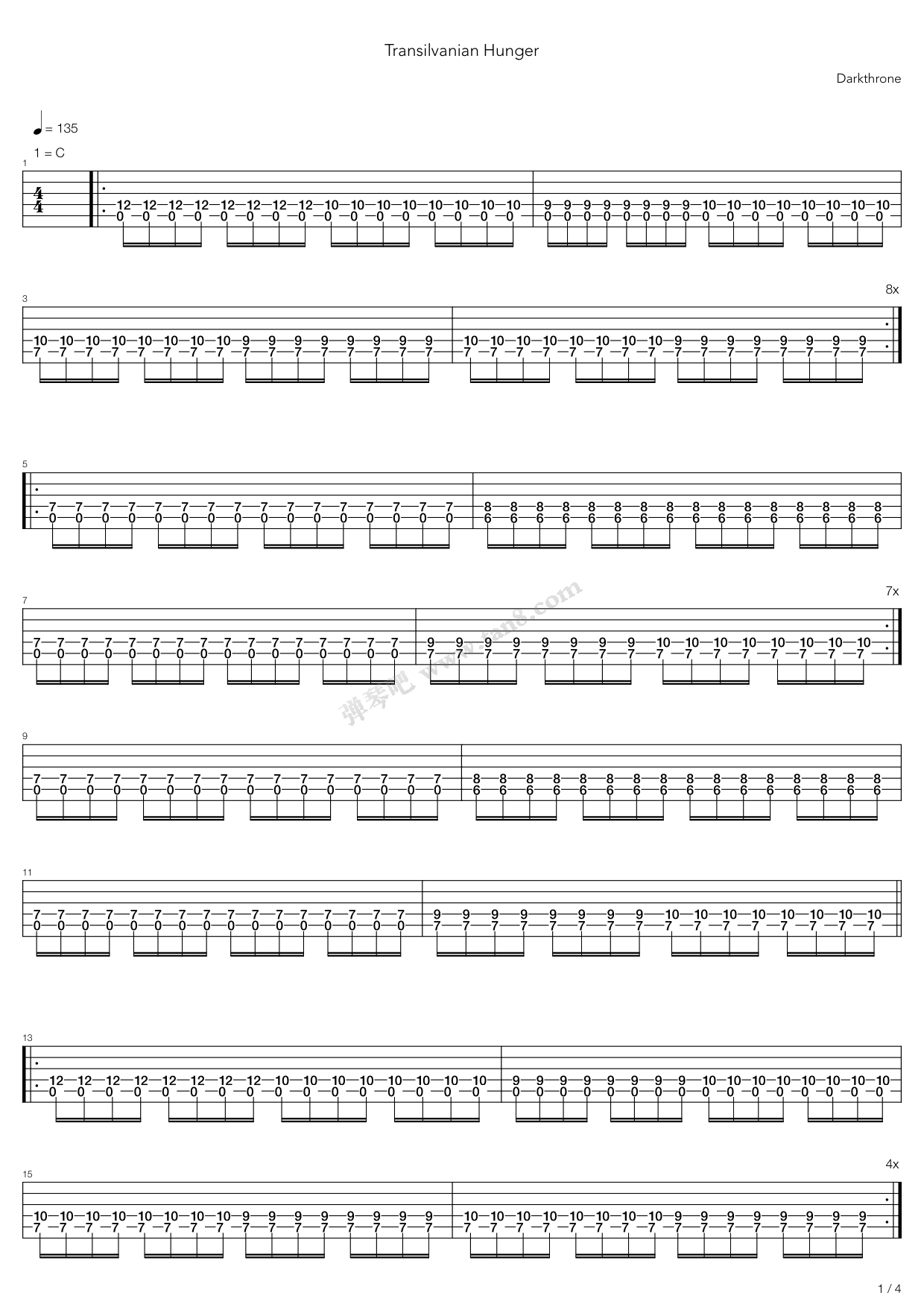 《Transylvanian Hunger》吉他谱-C大调音乐网