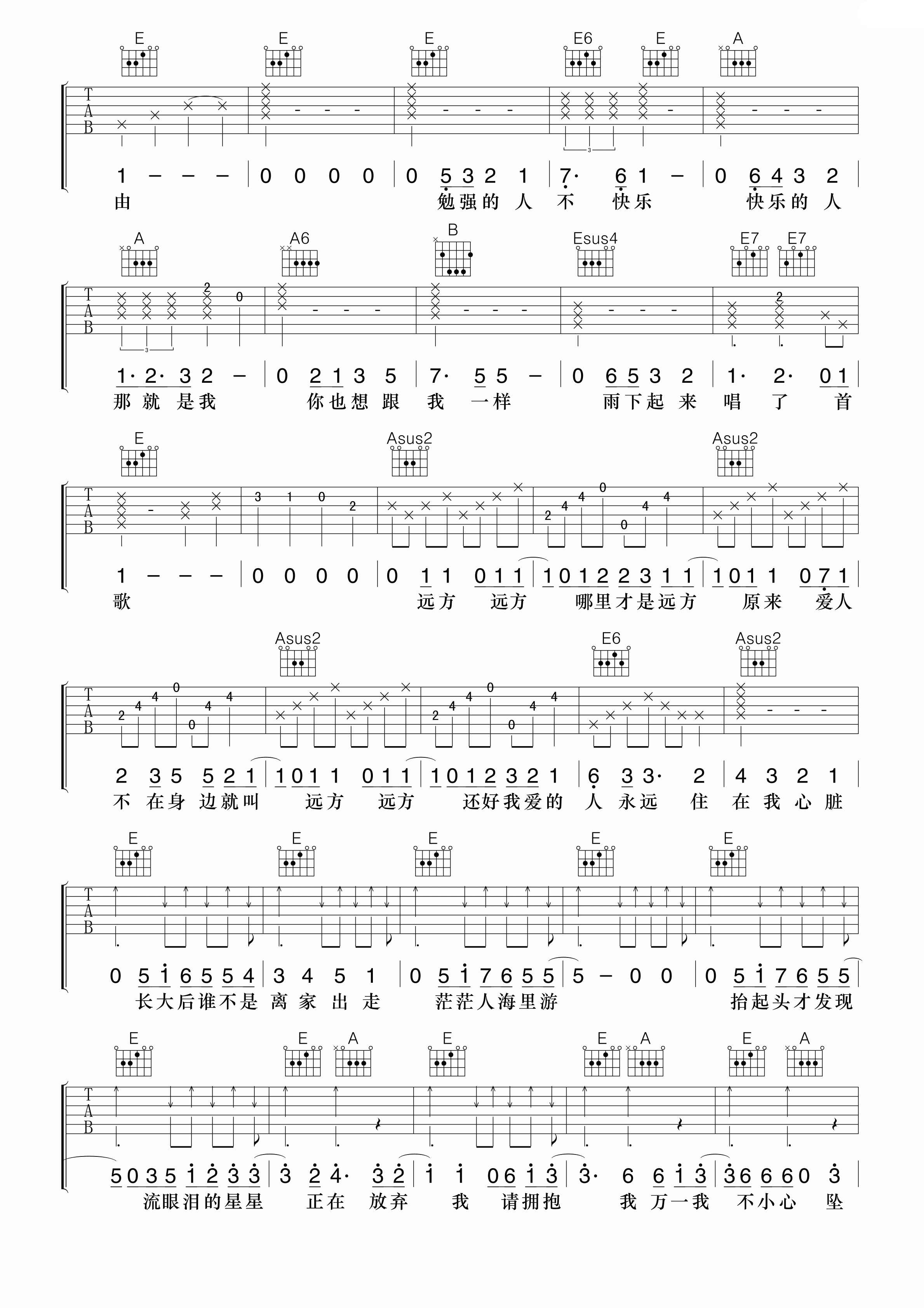 卢广仲 大人中吉他谱-C大调音乐网