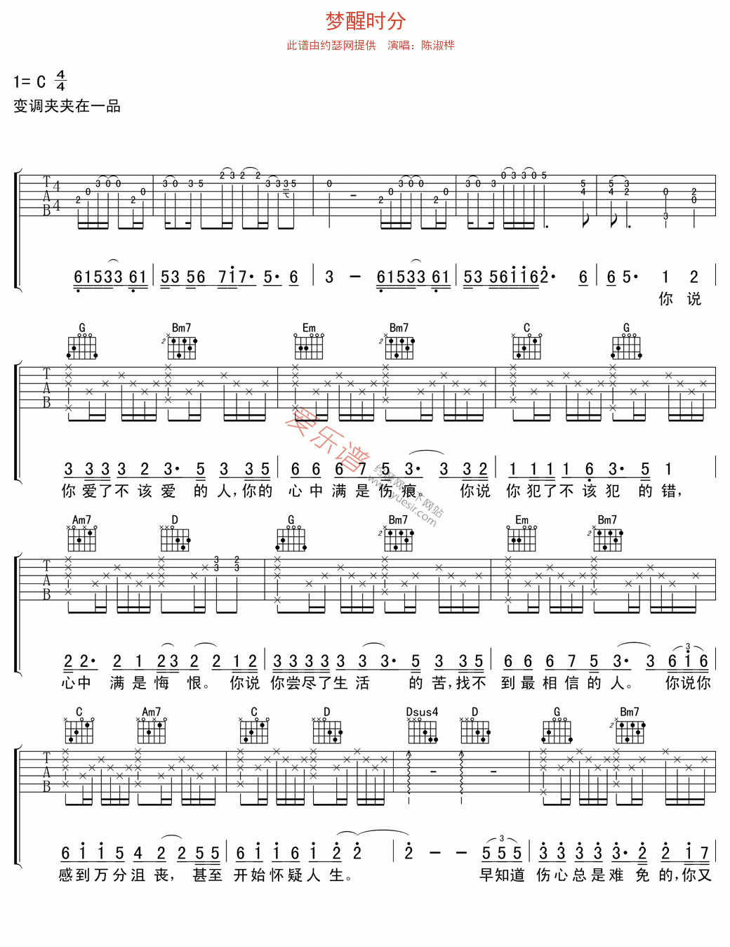 《陈淑桦《梦醒时分》》吉他谱-C大调音乐网