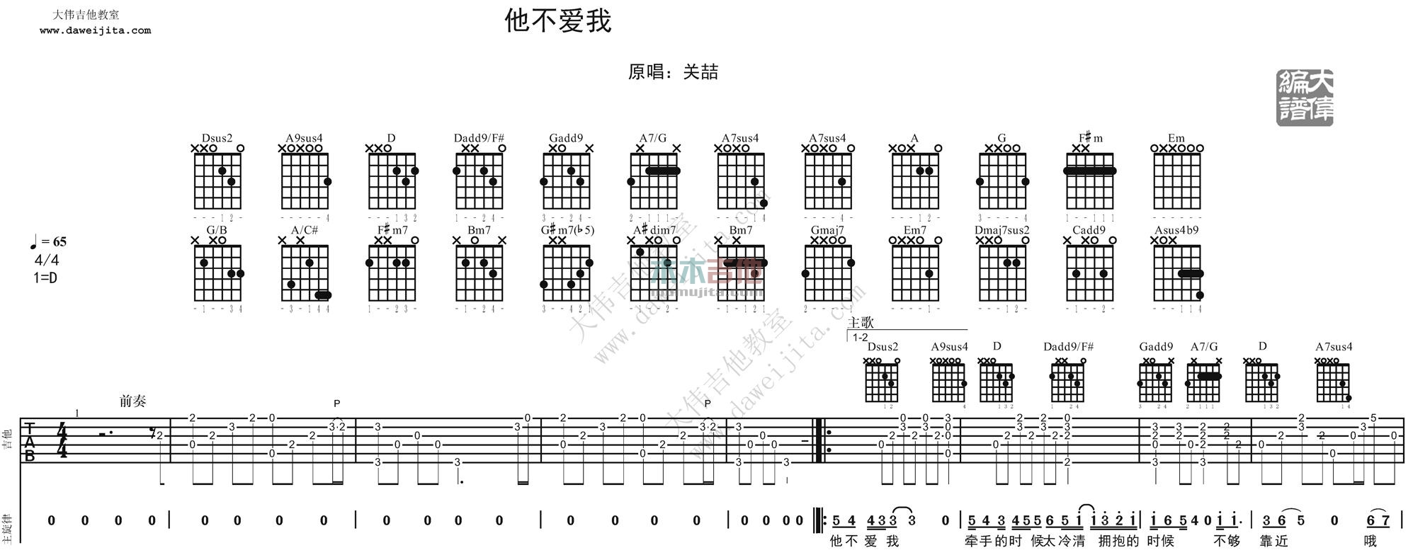 《他不爱我》吉他谱-C大调音乐网