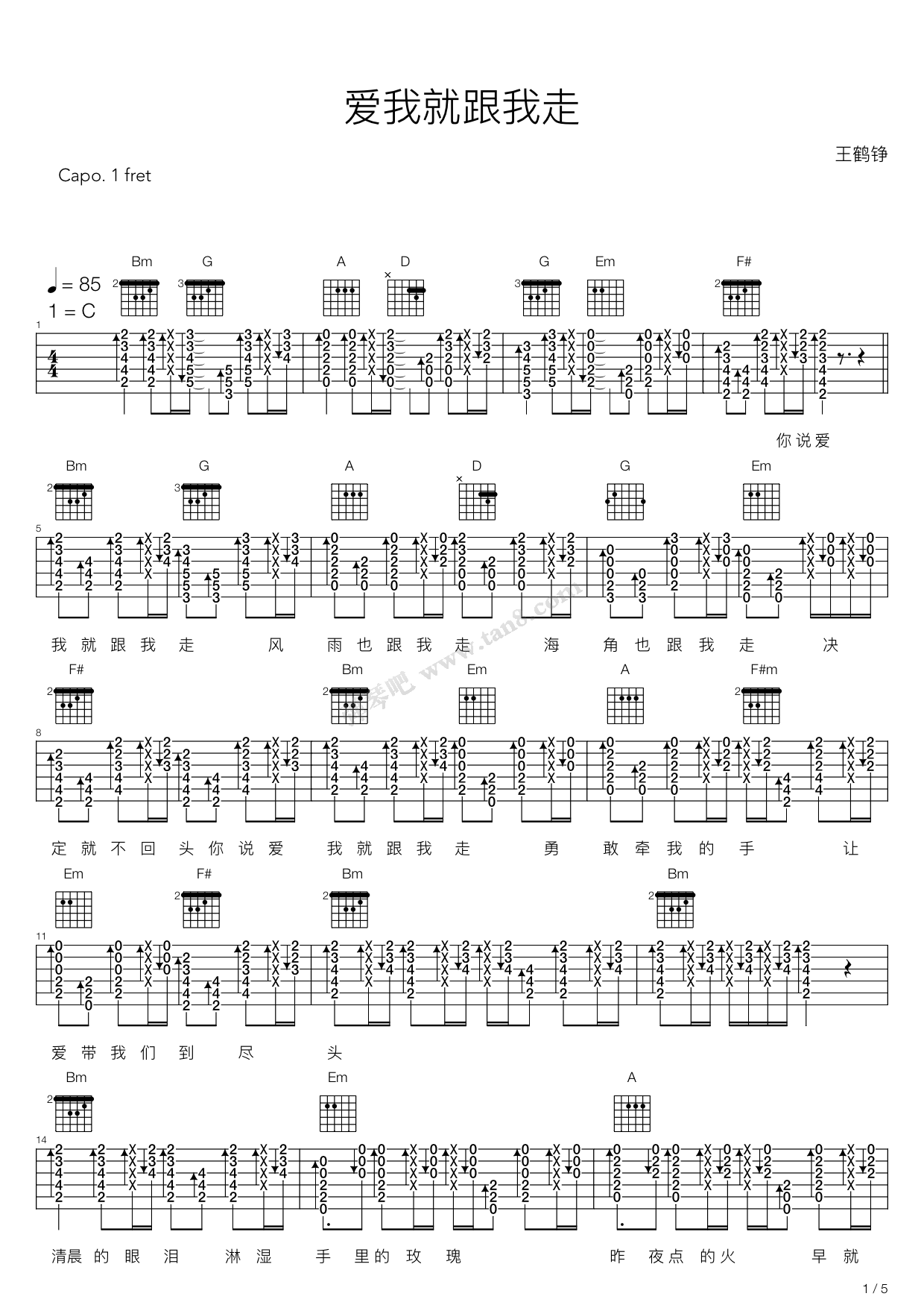 《爱我就跟我走》吉他谱-C大调音乐网