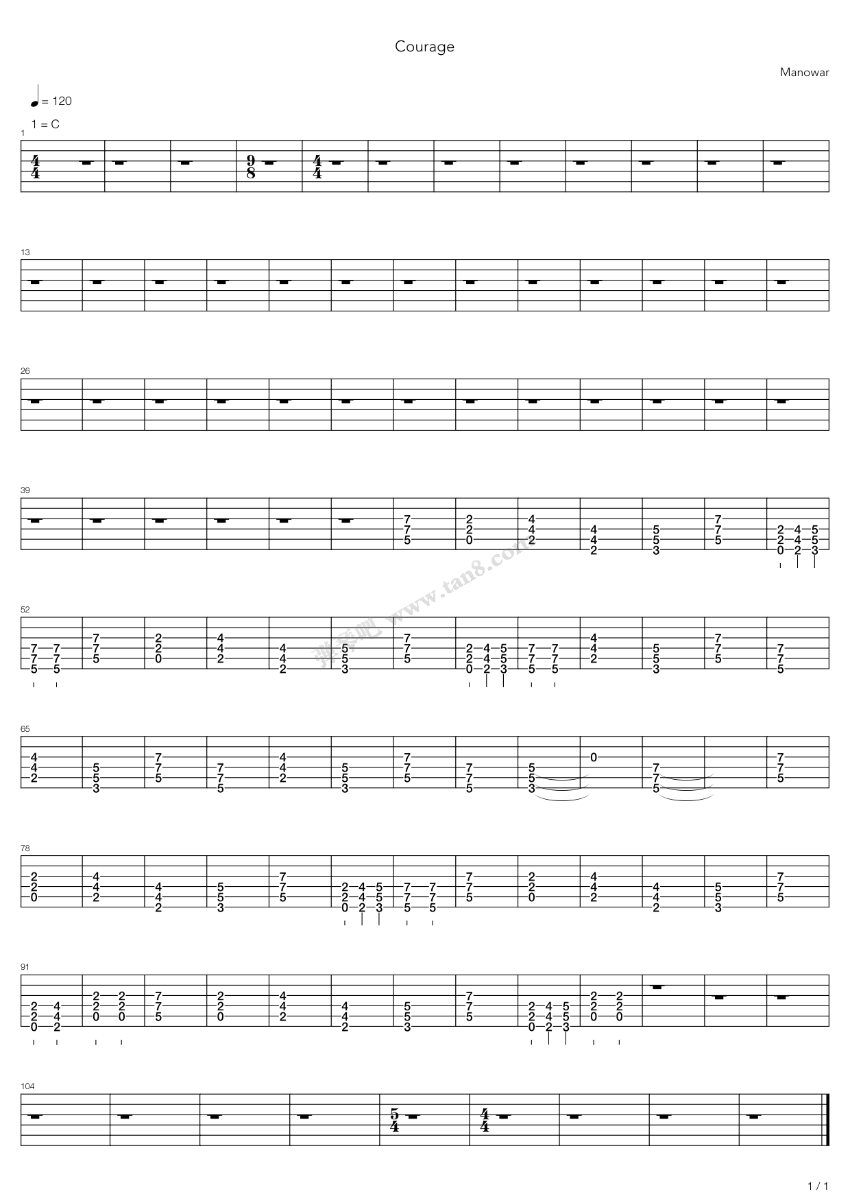 《Courage》吉他谱-C大调音乐网