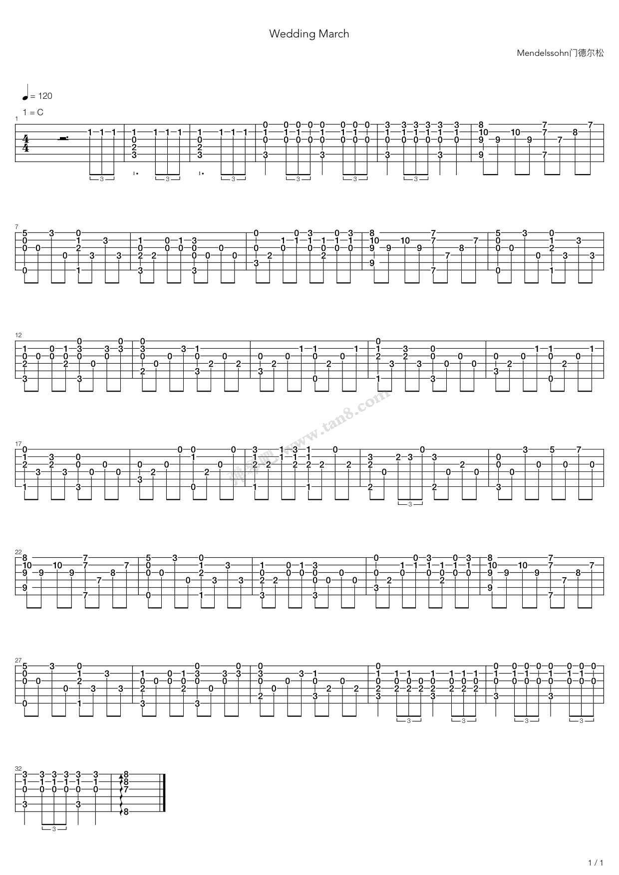 《Wedding March（婚礼进行曲）》吉他谱-C大调音乐网