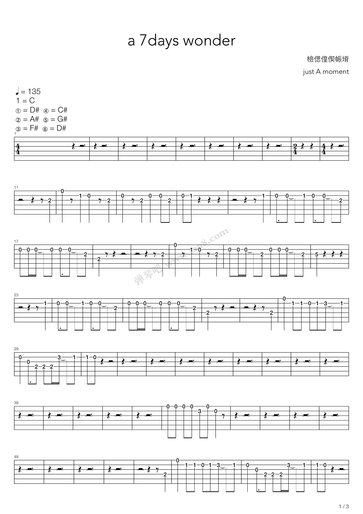 《A 7Days Wonder》吉他谱-C大调音乐网