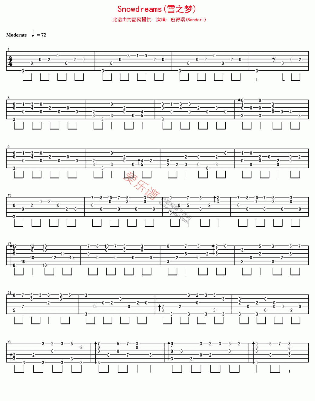 《班得瑞(Bandari)《Snowdreams(雪之梦)》》吉他谱-C大调音乐网