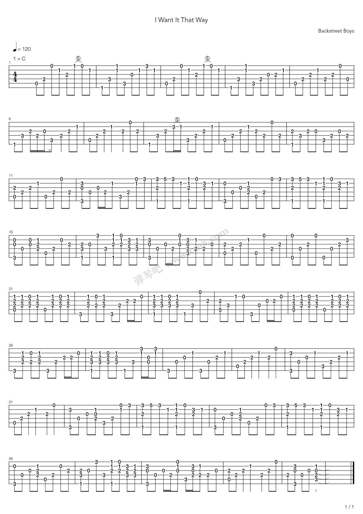 《I Want It That Way》吉他谱-C大调音乐网