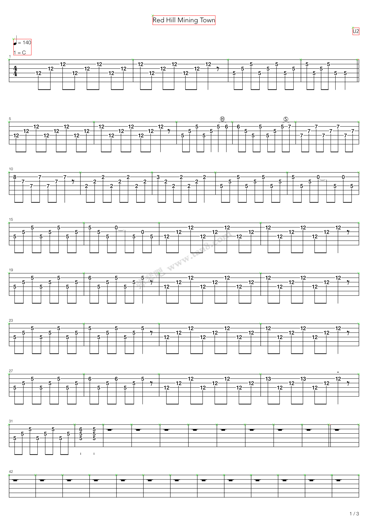 《Red Hill Mining Town》吉他谱-C大调音乐网