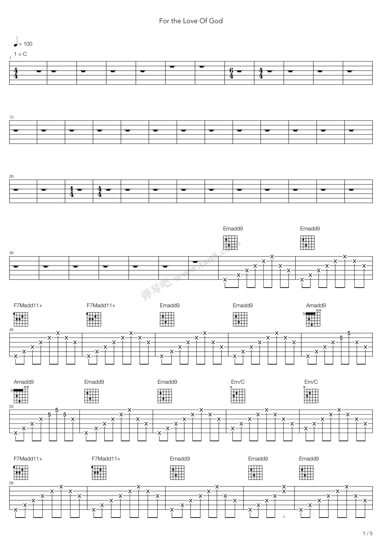 《For The Love Of God》吉他谱-C大调音乐网