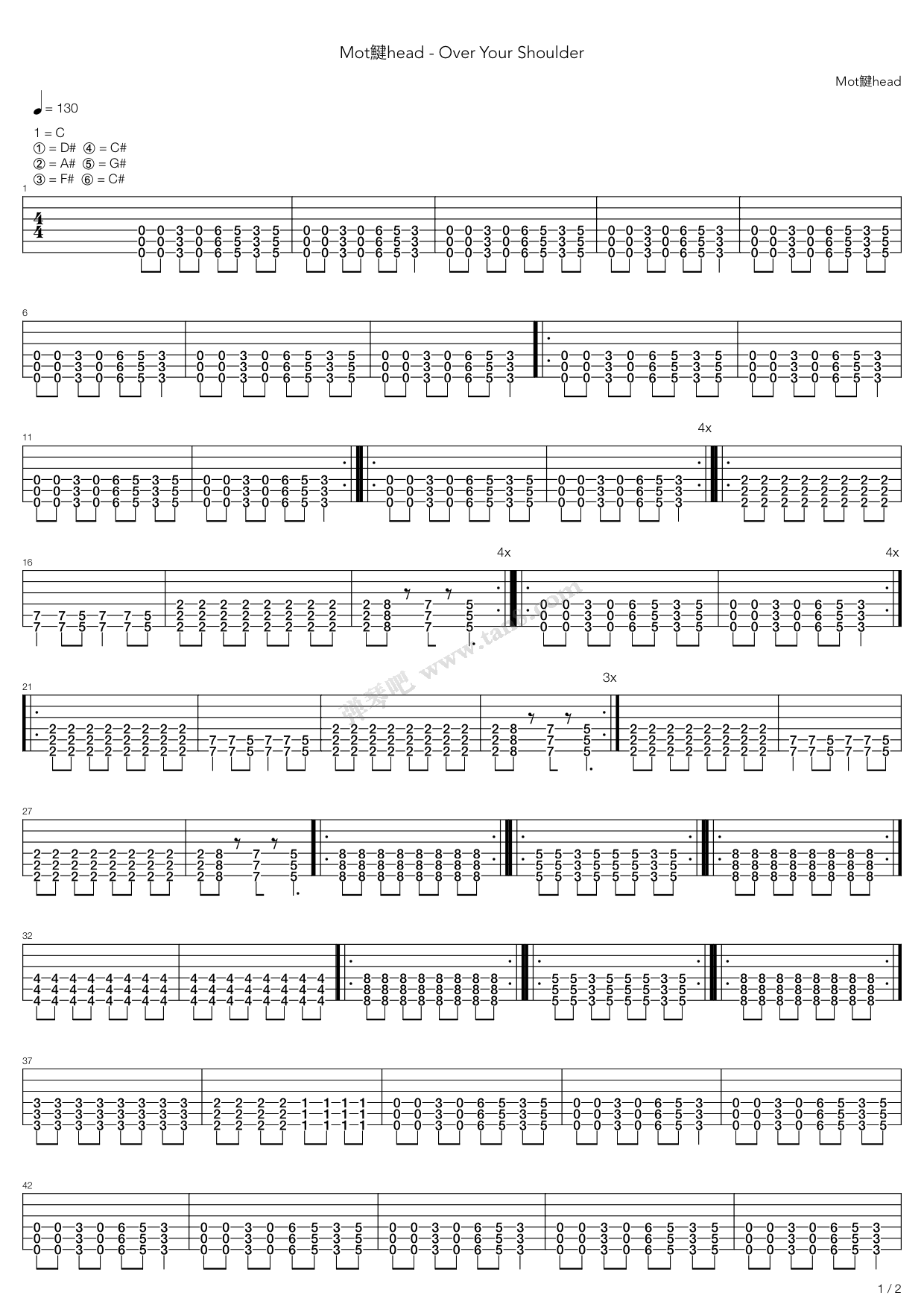 《Over Your Shoulder》吉他谱-C大调音乐网