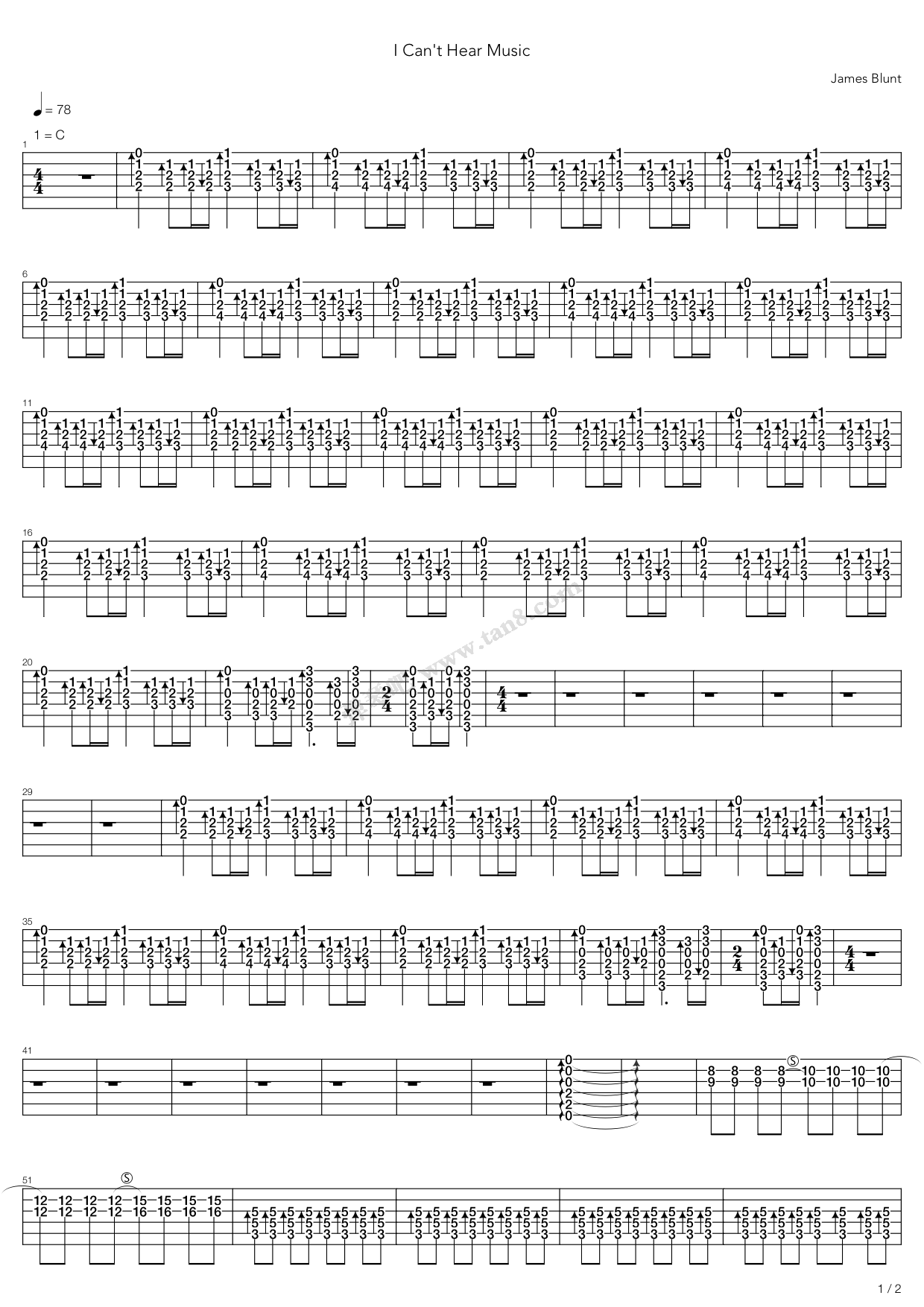 《I Cant Hear The Music》吉他谱-C大调音乐网