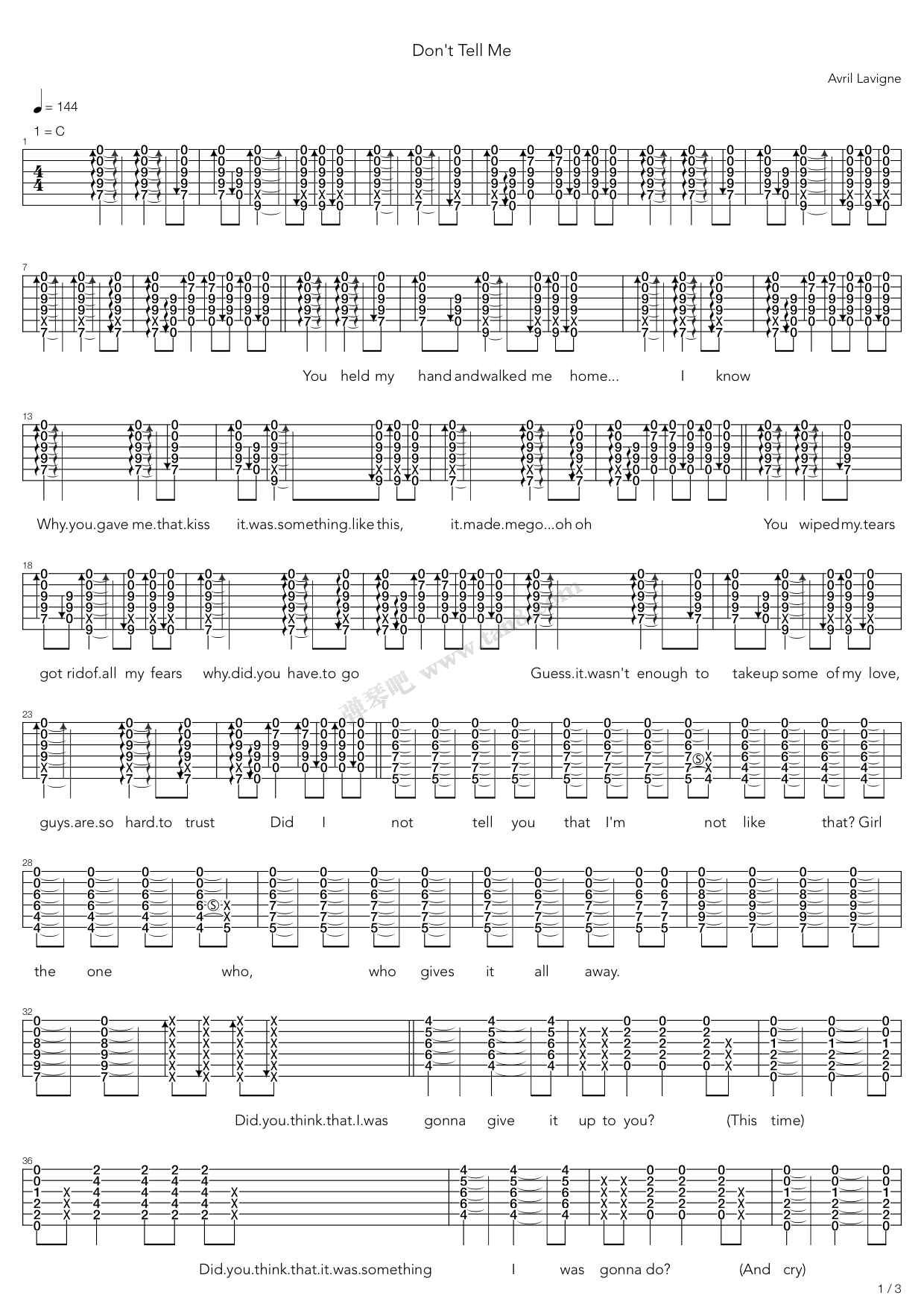 《Dont Tell Me》吉他谱-C大调音乐网