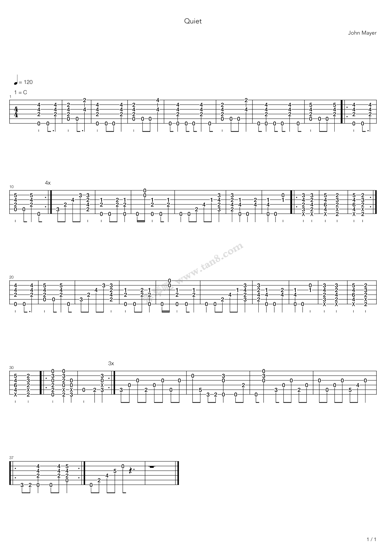 《Quiet》吉他谱-C大调音乐网