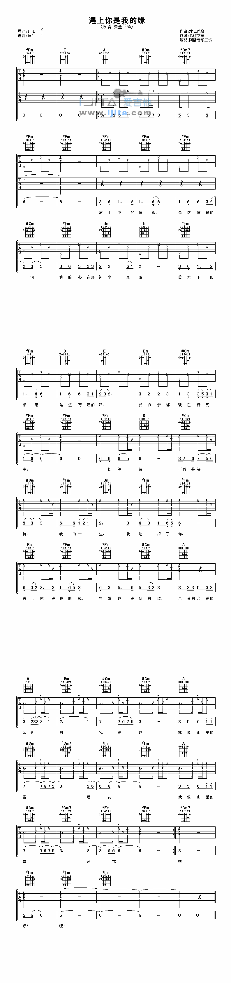 《遇上你是我的缘》吉他谱-C大调音乐网
