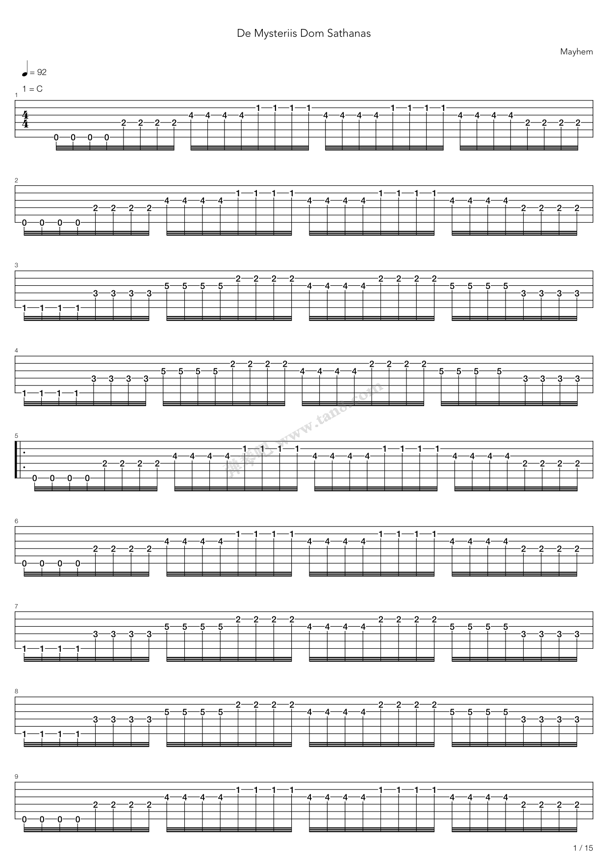《De Mysteriis Dom Sathanas》吉他谱-C大调音乐网