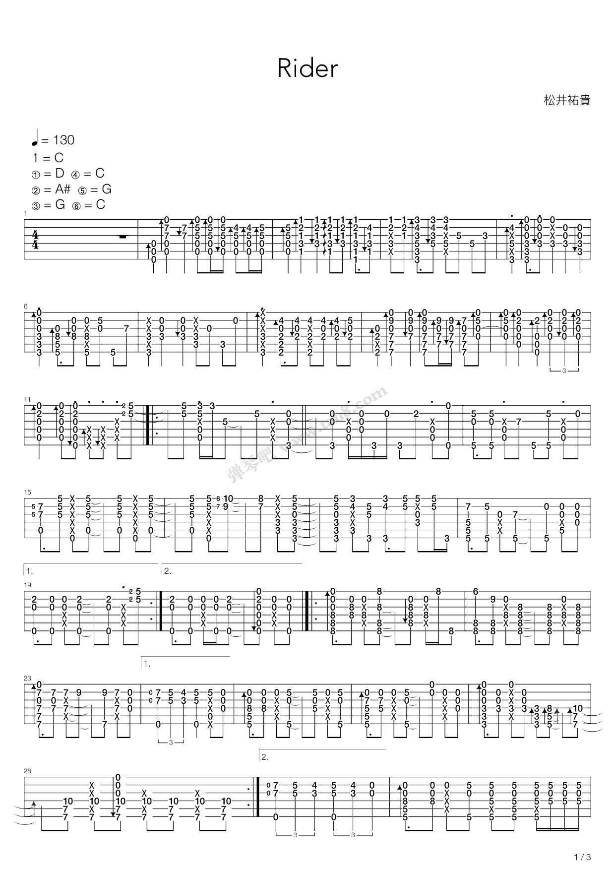 《Rider（For you）》吉他谱-C大调音乐网