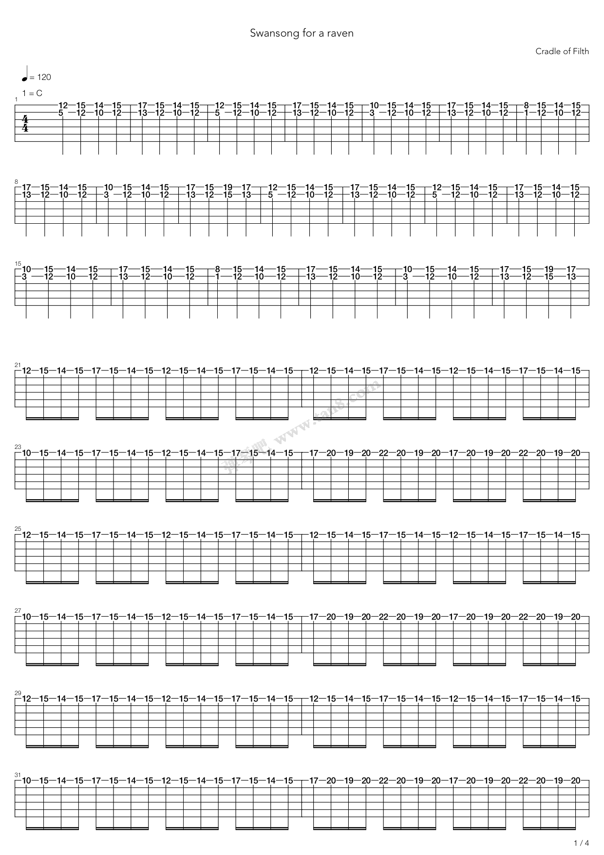 《Swansong For A Raven》吉他谱-C大调音乐网